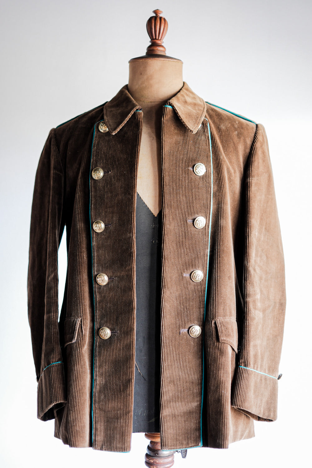 【~30’s】Italian Army Double Breasted Brown Corduroy Jacket “Dead Stock”
