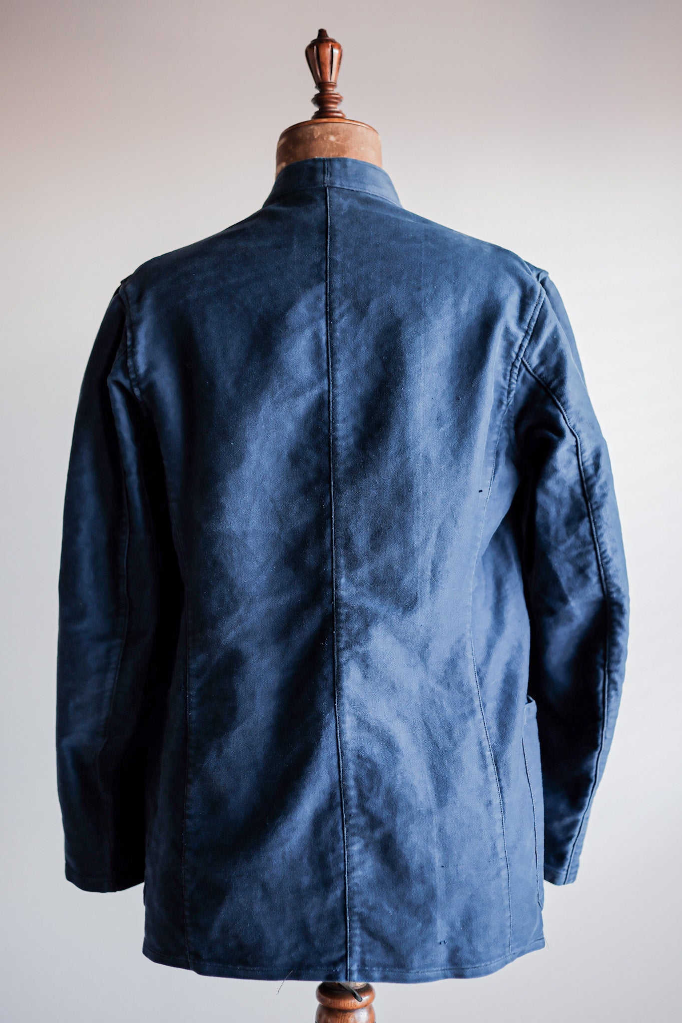 [~ 40's] French Vintage Blue Moleskin Stand Collar Work Jacket