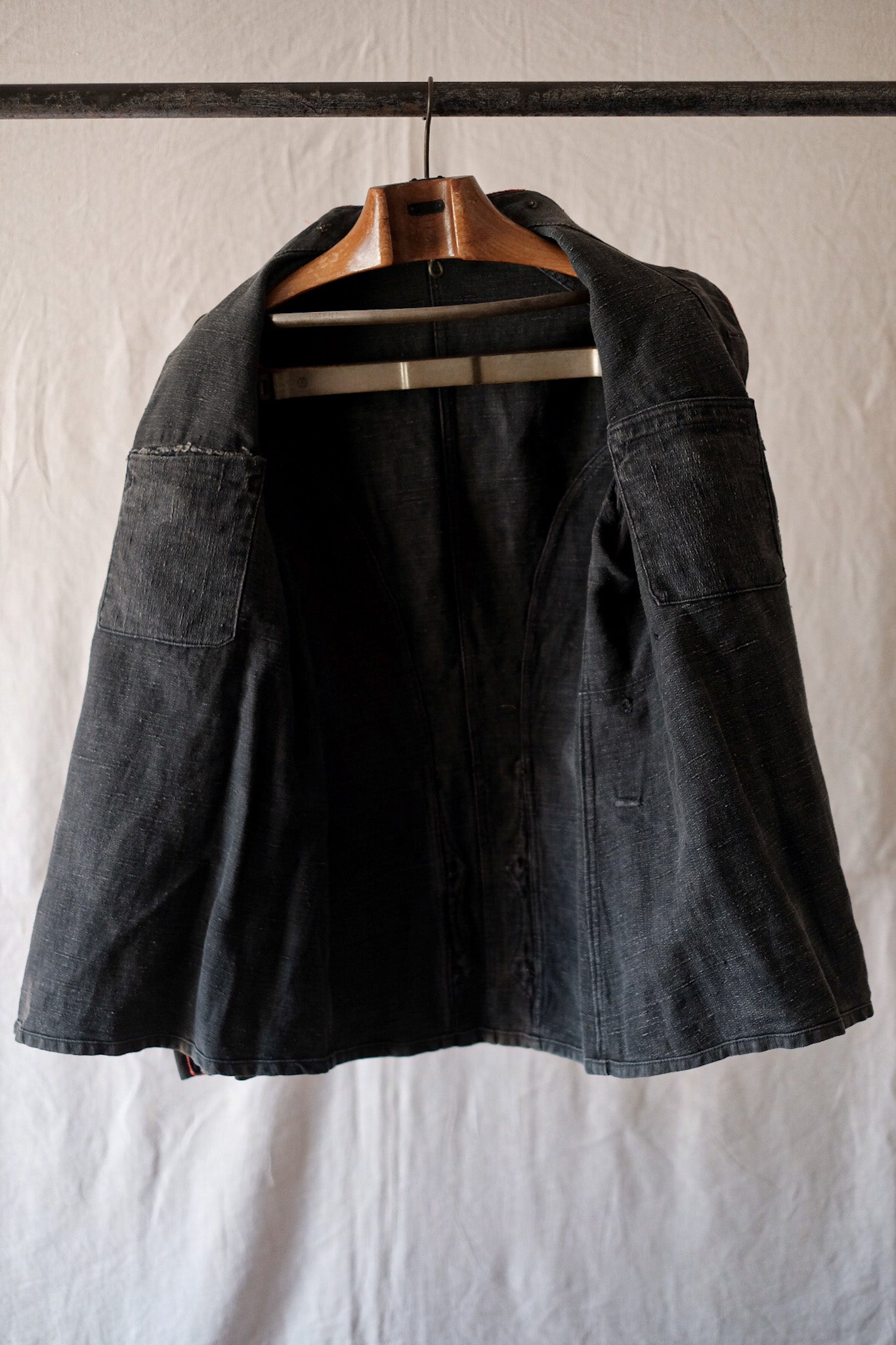 ［~10's］French Vintage Black Linen HBT Fireman Jacket