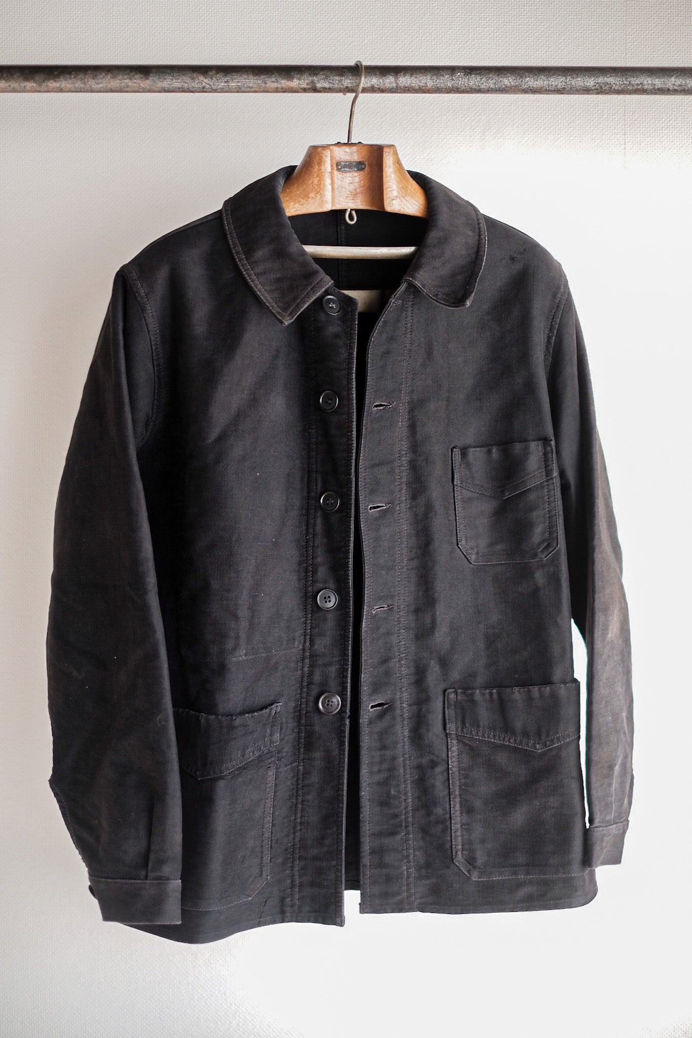 [~ 40's] French Vintage Black Moleskin Work Jacket "Le Mont St. Michel"