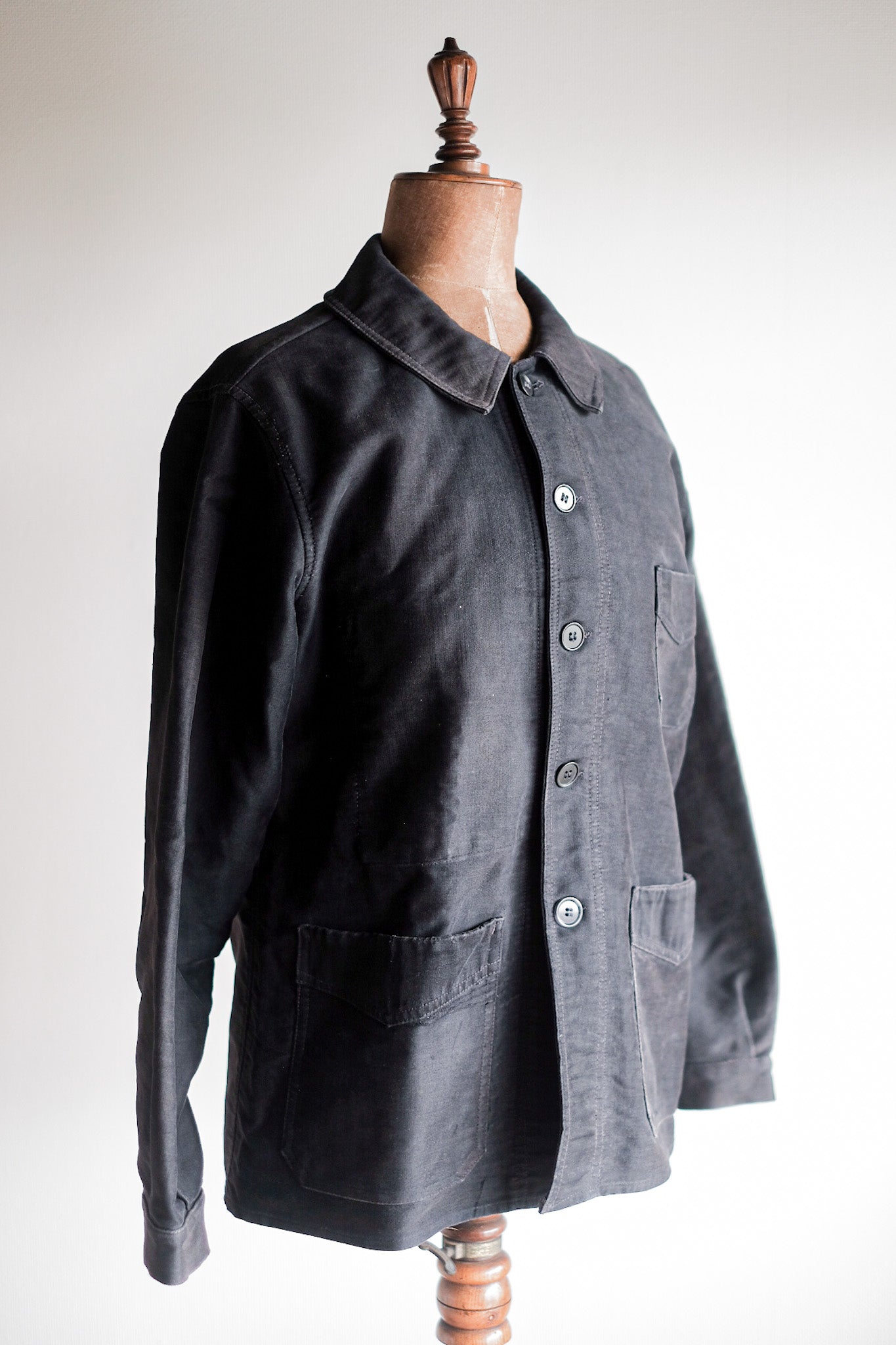 [~ 40's] French Vintage Black Moleskin Work Jacket "Le Mont St. Michel"