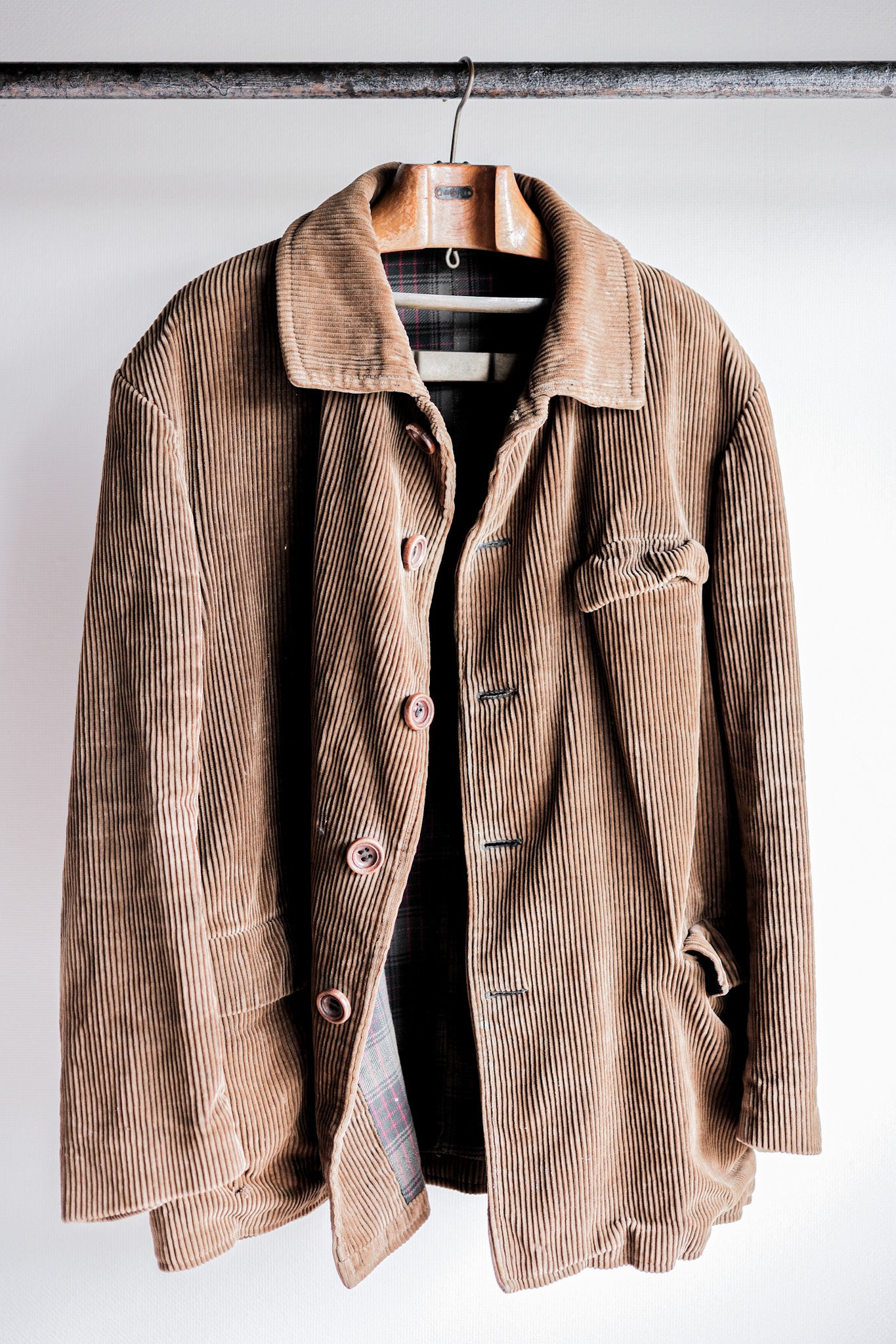 [~ 30 '] 프랑스 빈티지 브라운 코듀로이 작업 재킷