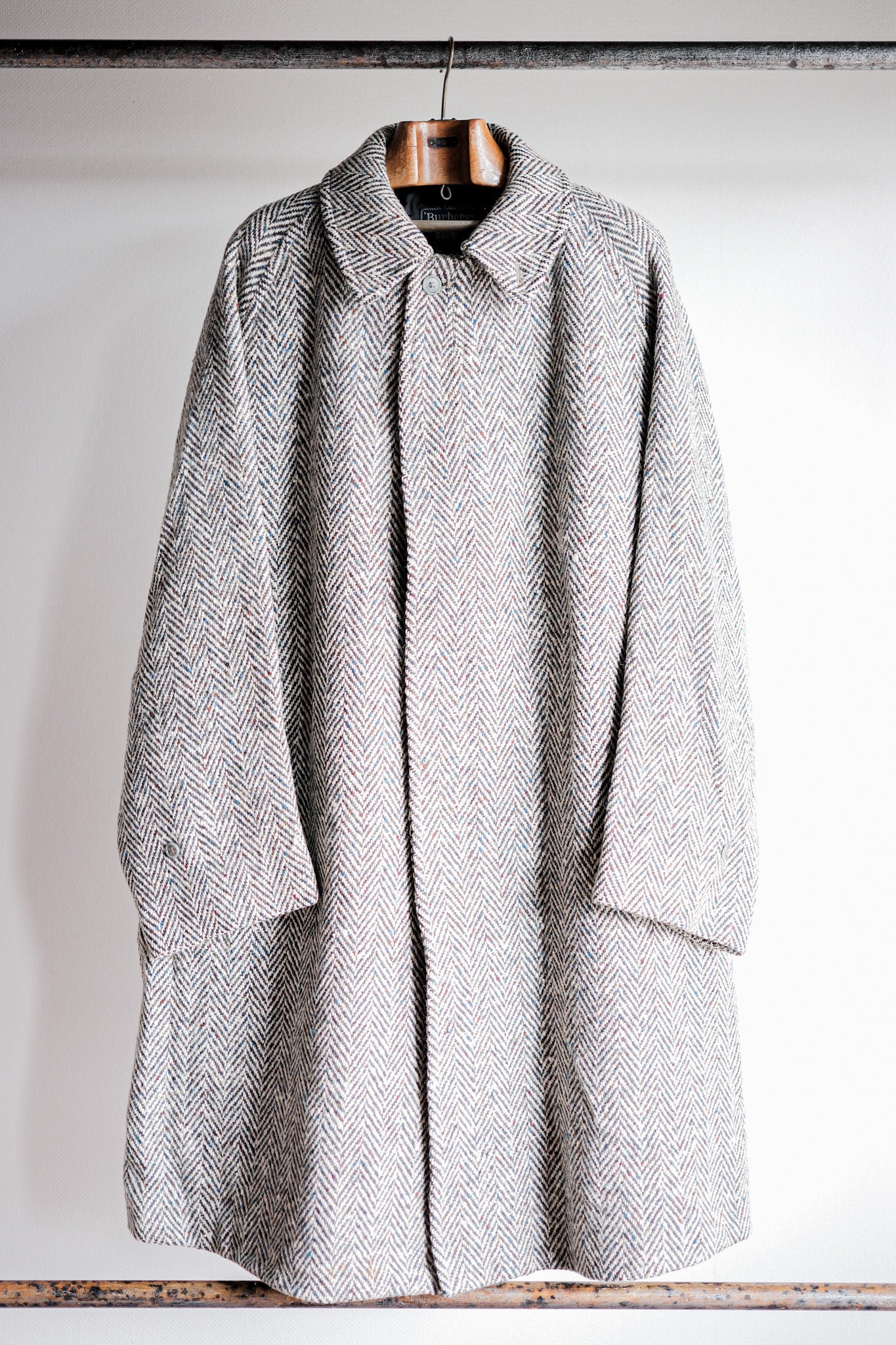 【~80's】Vintage Burberry's Single Raglan HBT Wool Balmacaan Coat Size.44R "HESPEN MODE-SPORT BREMEN. 別注"