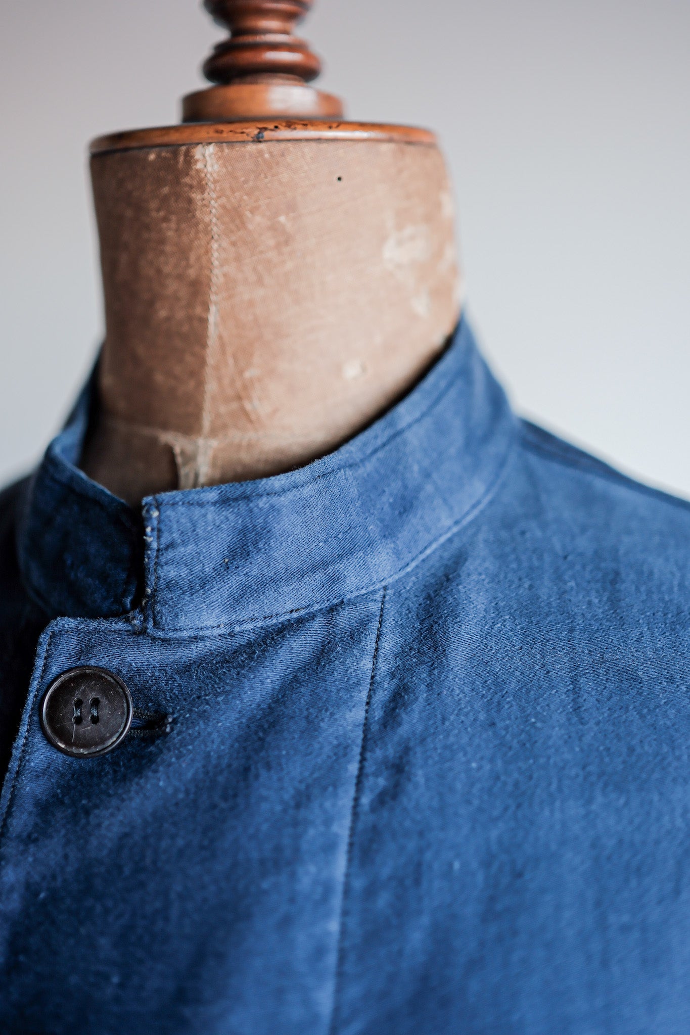 ［~40's］French Vintage Blue Moleskin Stand Collar Work Jacket