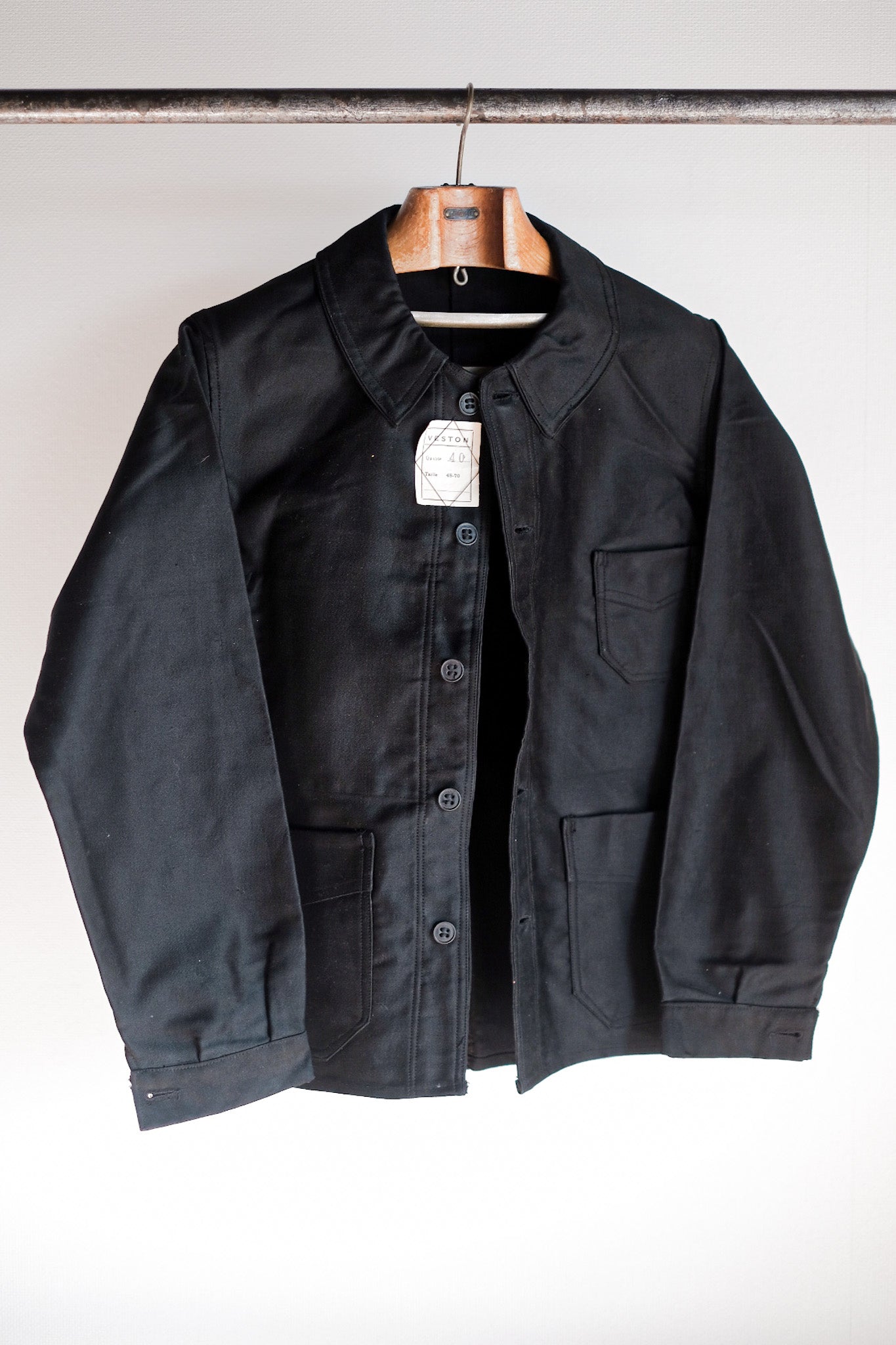 30's】French Vintage Black Moleskin Work Jacket 