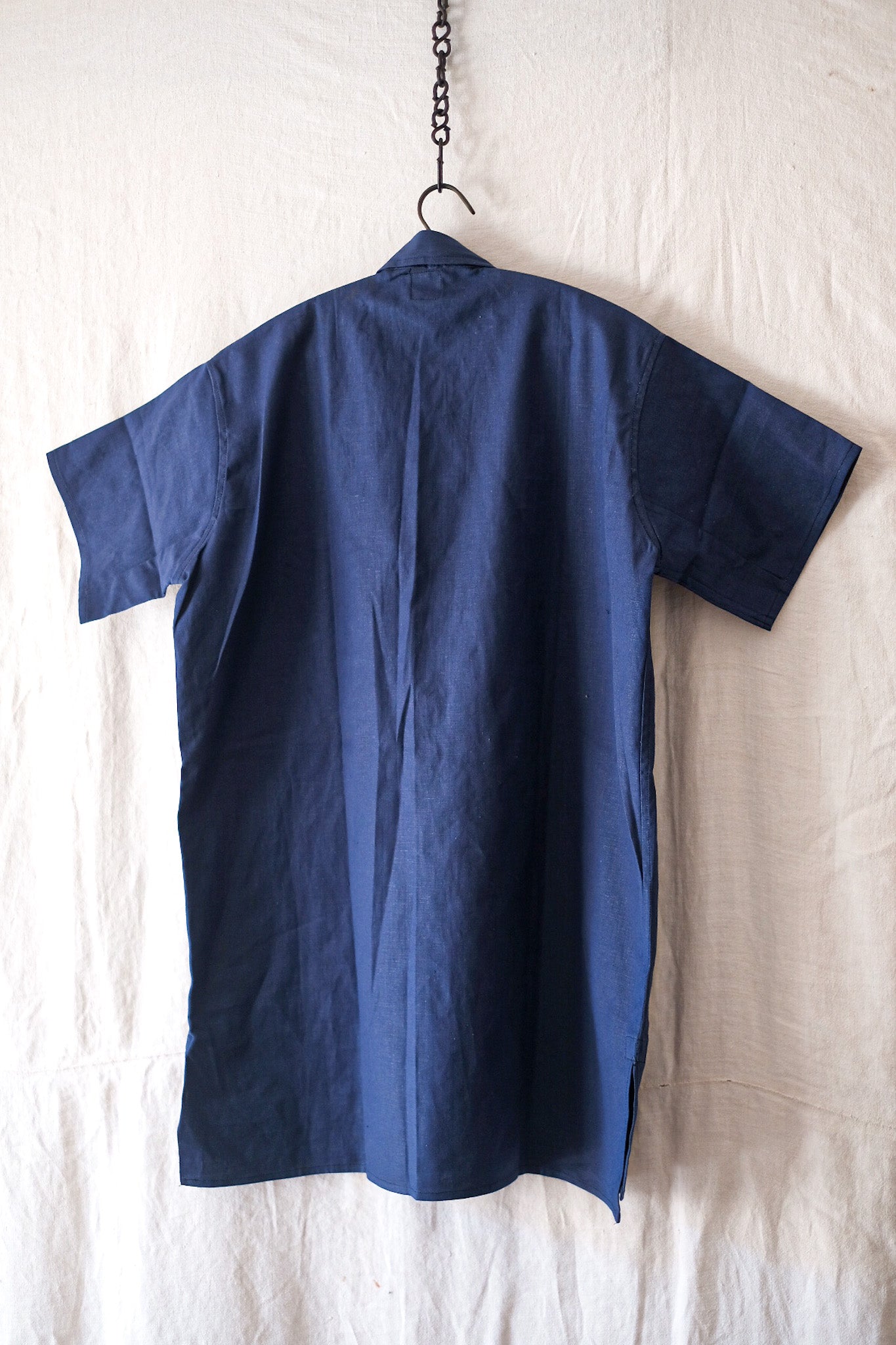 [~ 40's] French Vintage Indigo Metis Short Sleeve Grandpa Shirt "Dead Stock"