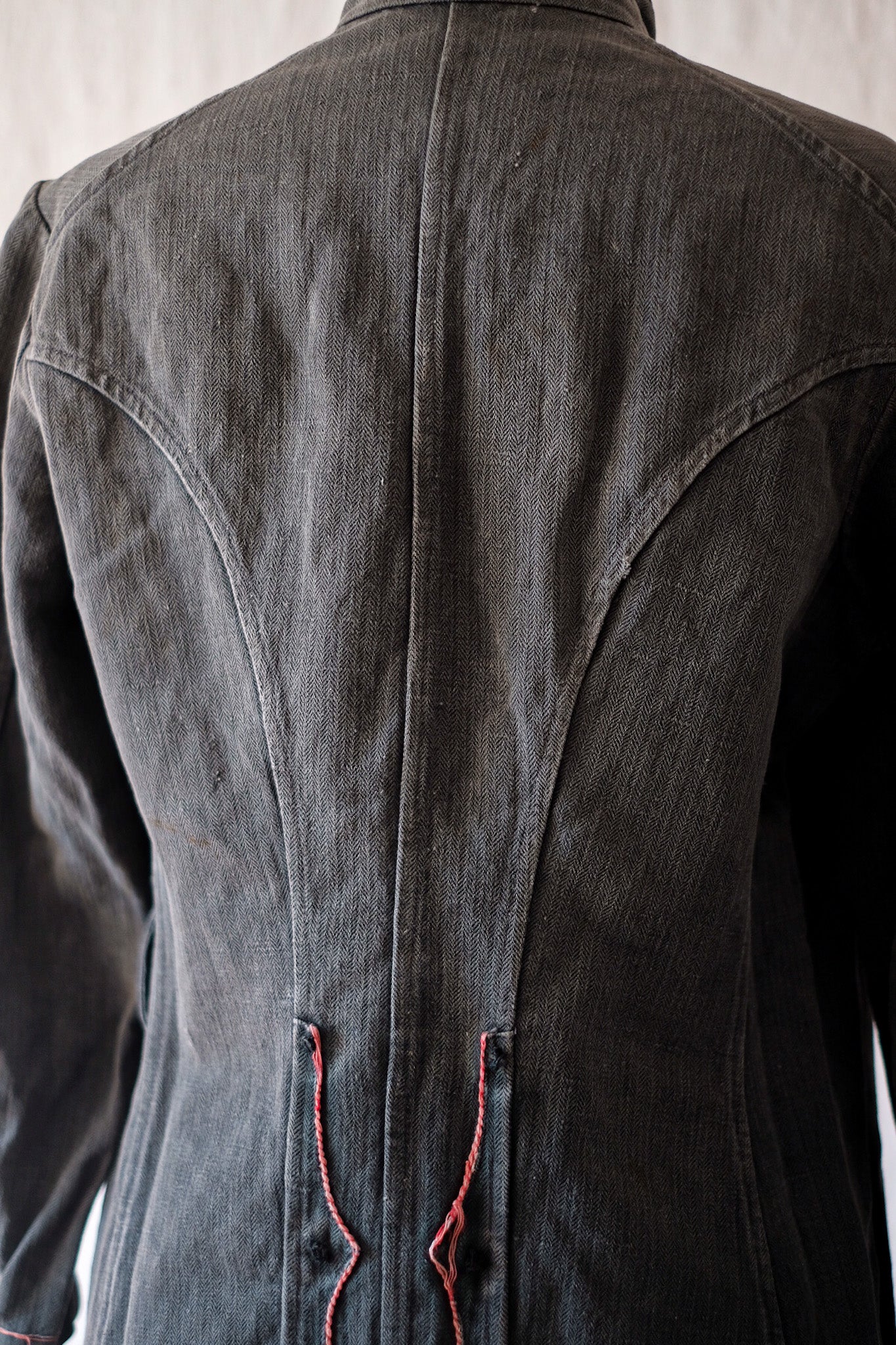 ［~10's］French Vintage Black Linen HBT Fireman Jacket