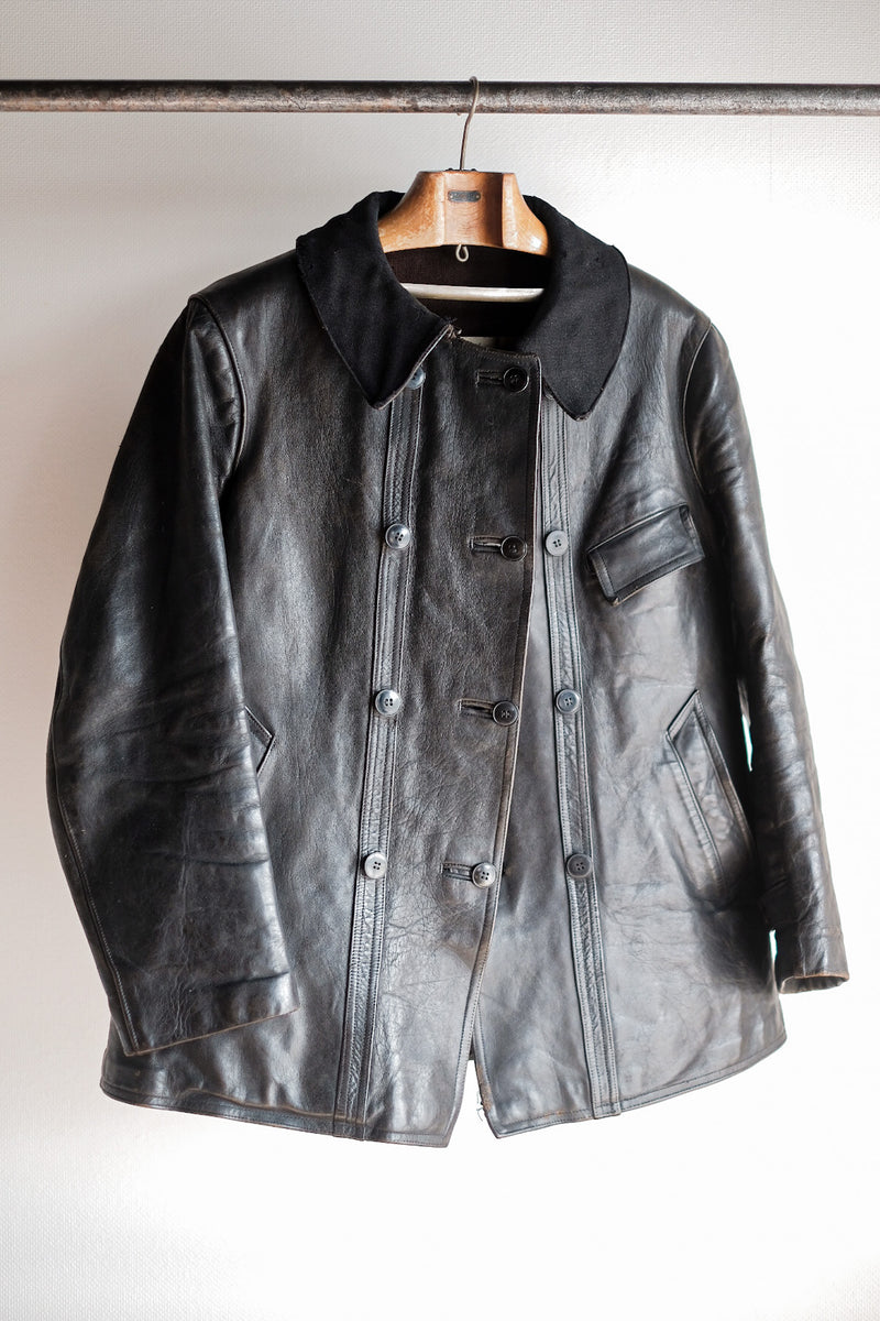【~30's】French Vintage Le Corbusier Leather Work Jacket "Wool Collar"