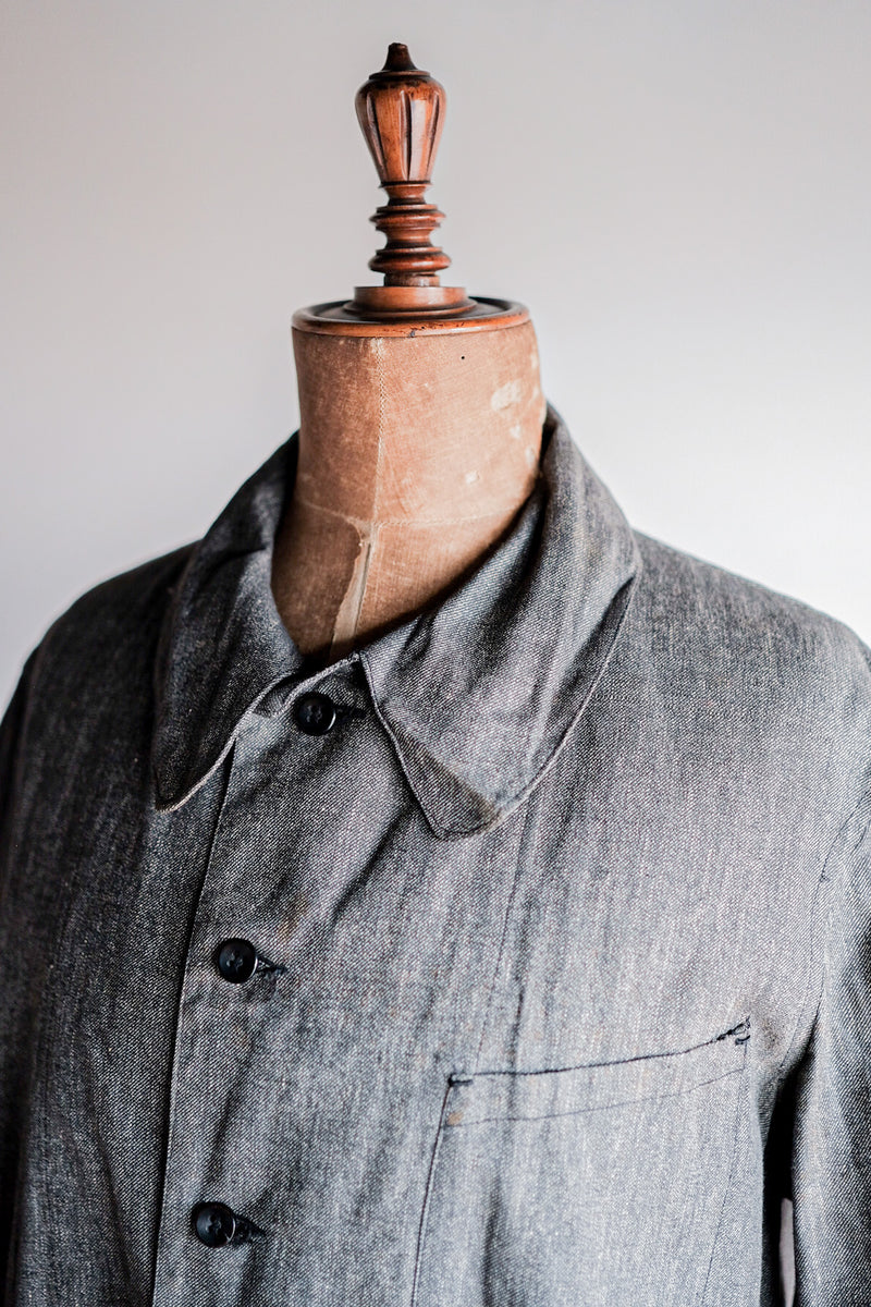 [~ 40's] French Vintage Black Chambray Atelier Coat "Dead Stock"