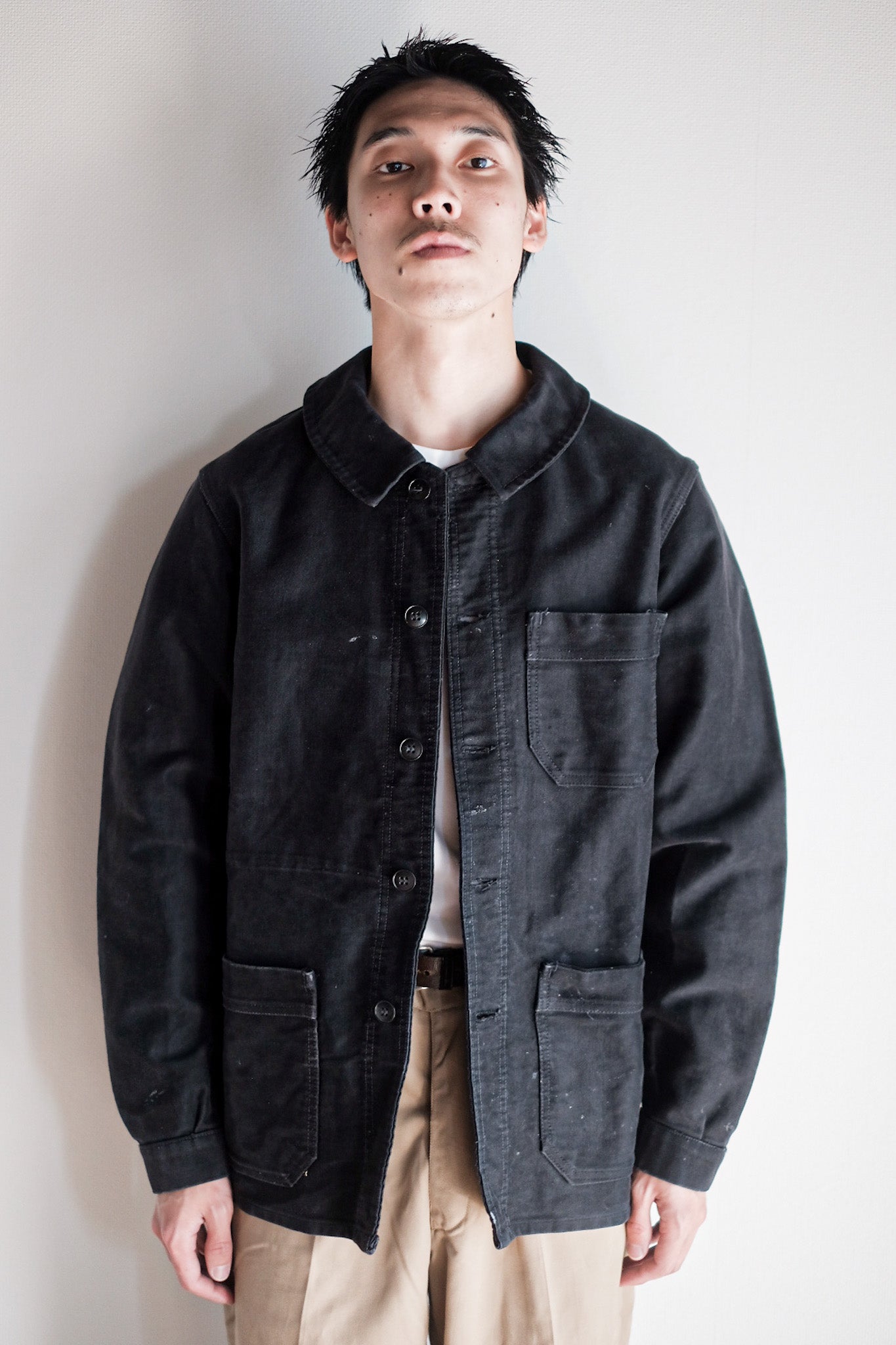 【~60's】French Vintage Black Moleskin Work Jacket