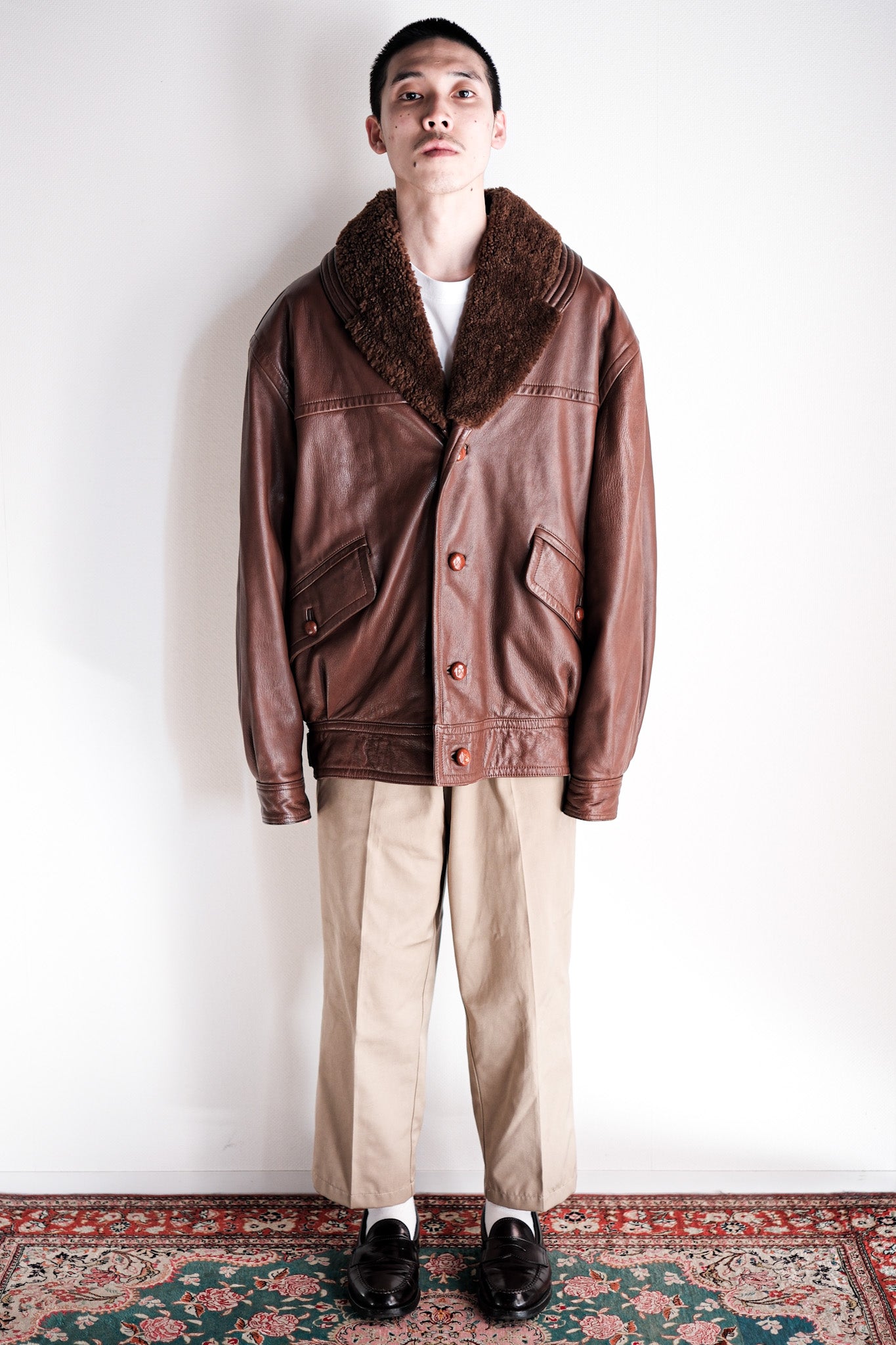【~80's】Old Gucci Shawl Collar Leather Bomber Jacket Size.52