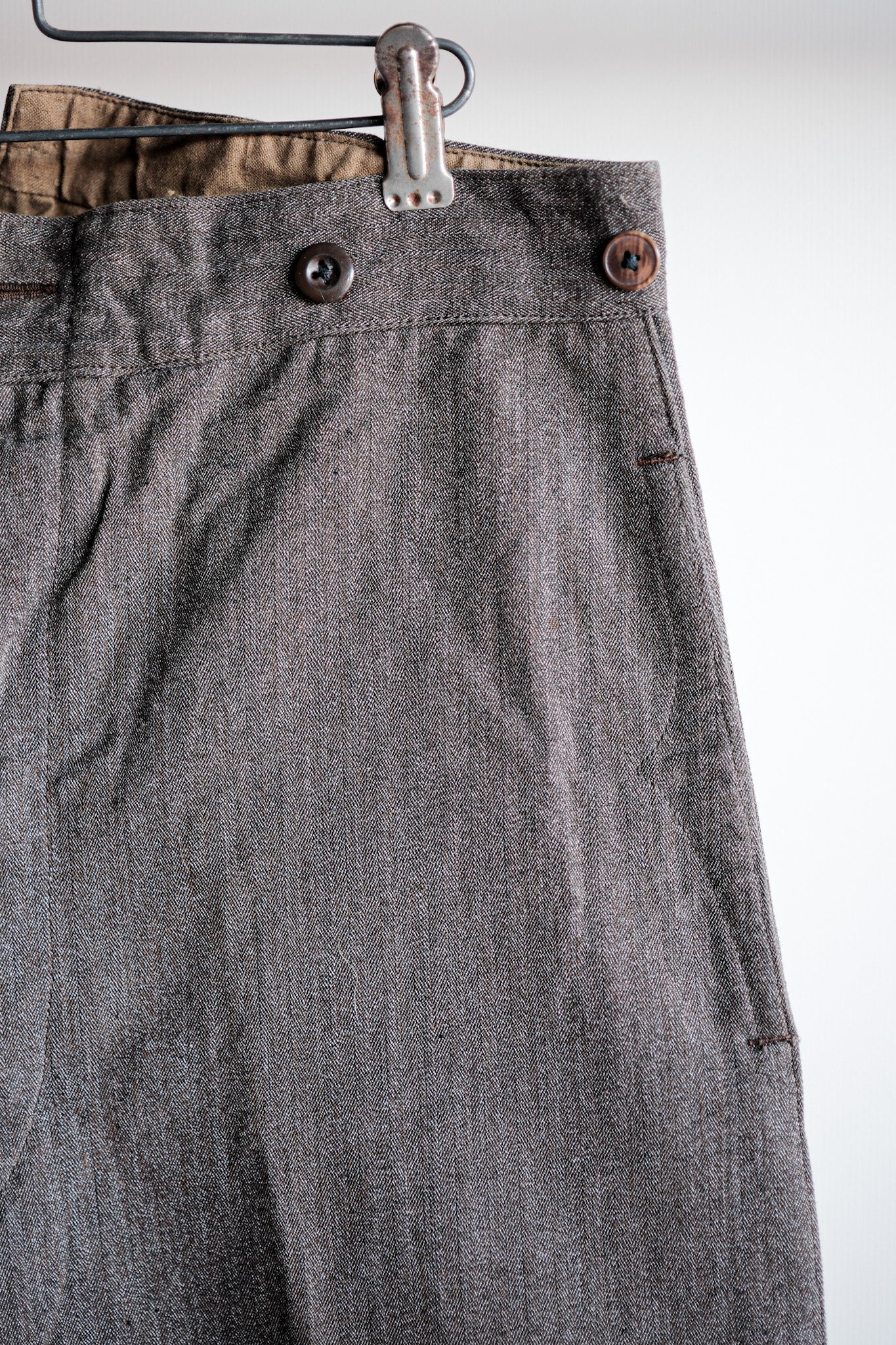 20's] French Vintage Brown Salt & Pepper Cotton Hbt Work Pants