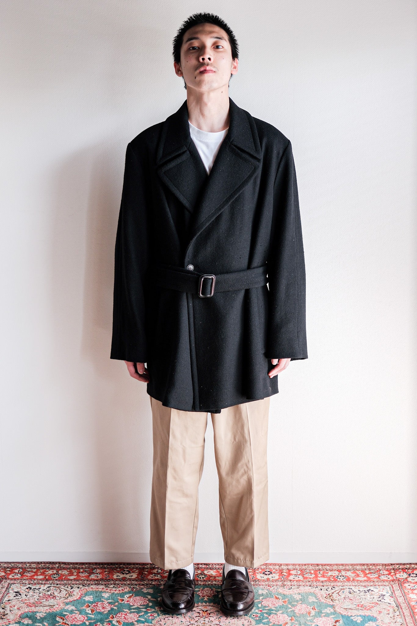 00's】Old Hermès Paris Cashmere Mix Wool Belted Coat by Martin Margie