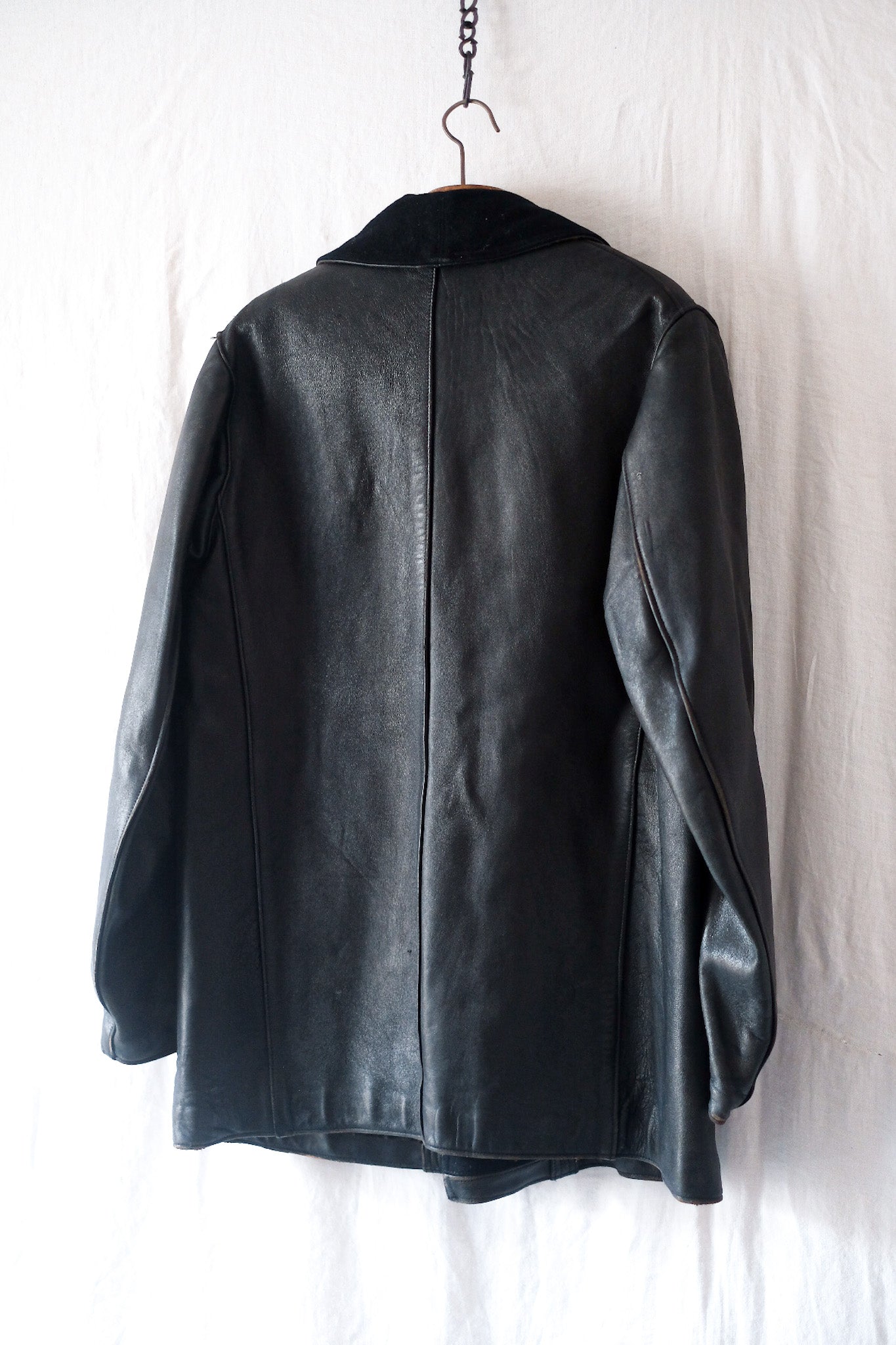[~ 50's] French Vintage Le Corbusier Leather Work Jacket "Wool Collar"