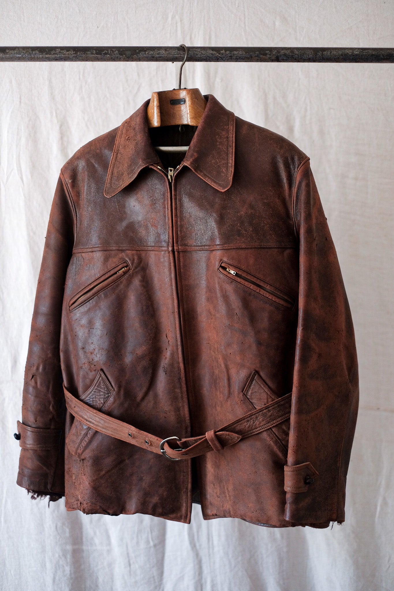 【~40's】French Vintage Motorcycle Leather Biker Jacket