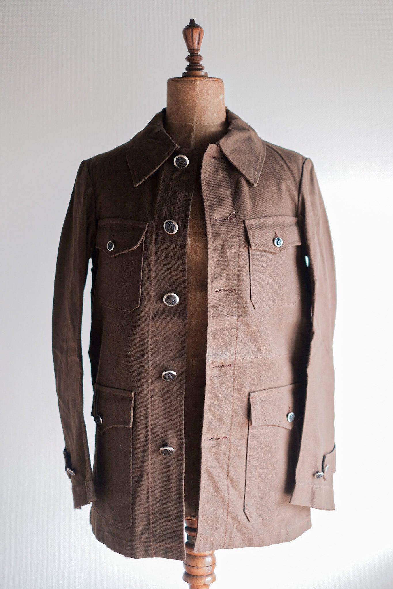 ［~40's］French Vintage Brown Cotton Twill Hunting Jacket "Dead Stock"