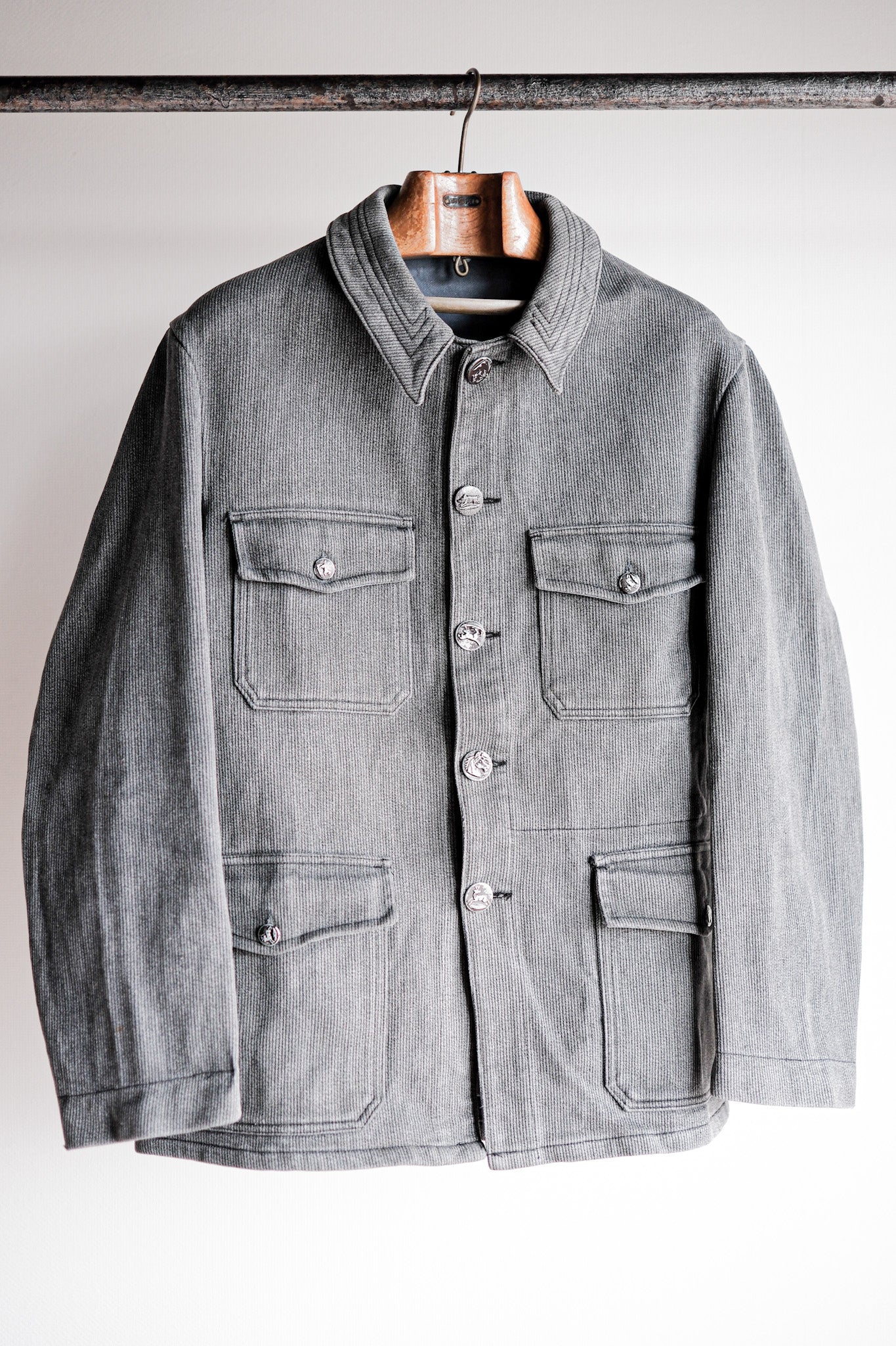 [~ 60's] French Vintage Gray Cotton Pique Hunting Jacket