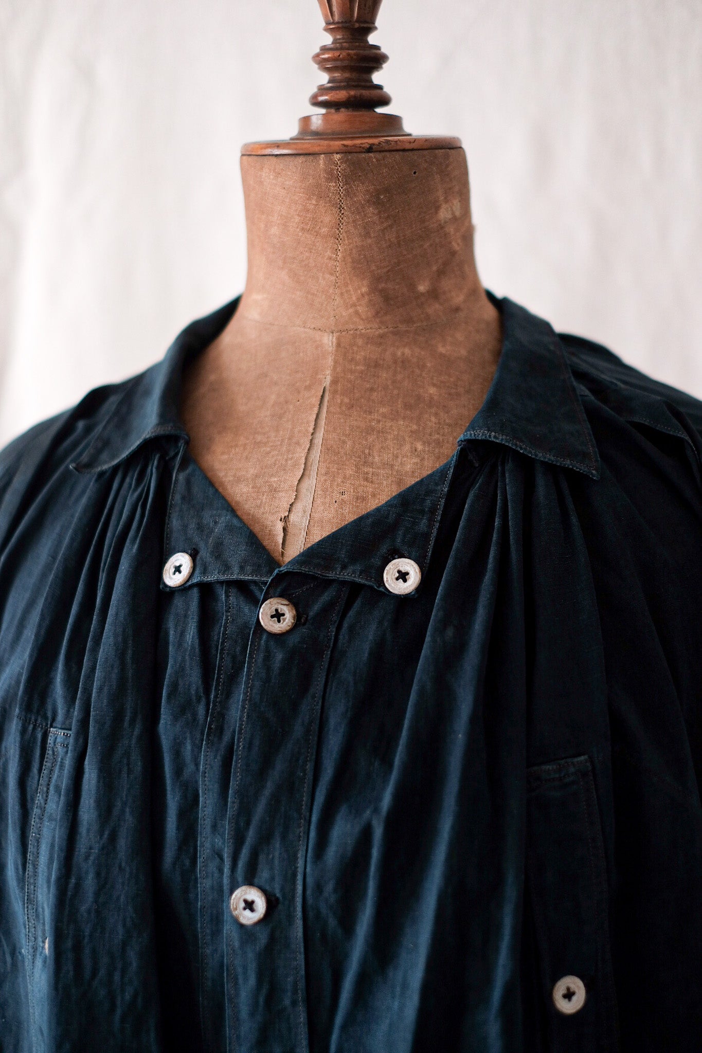 [Early 20th C] French Antique Indigo Linen Smock Open Type "Biaude"