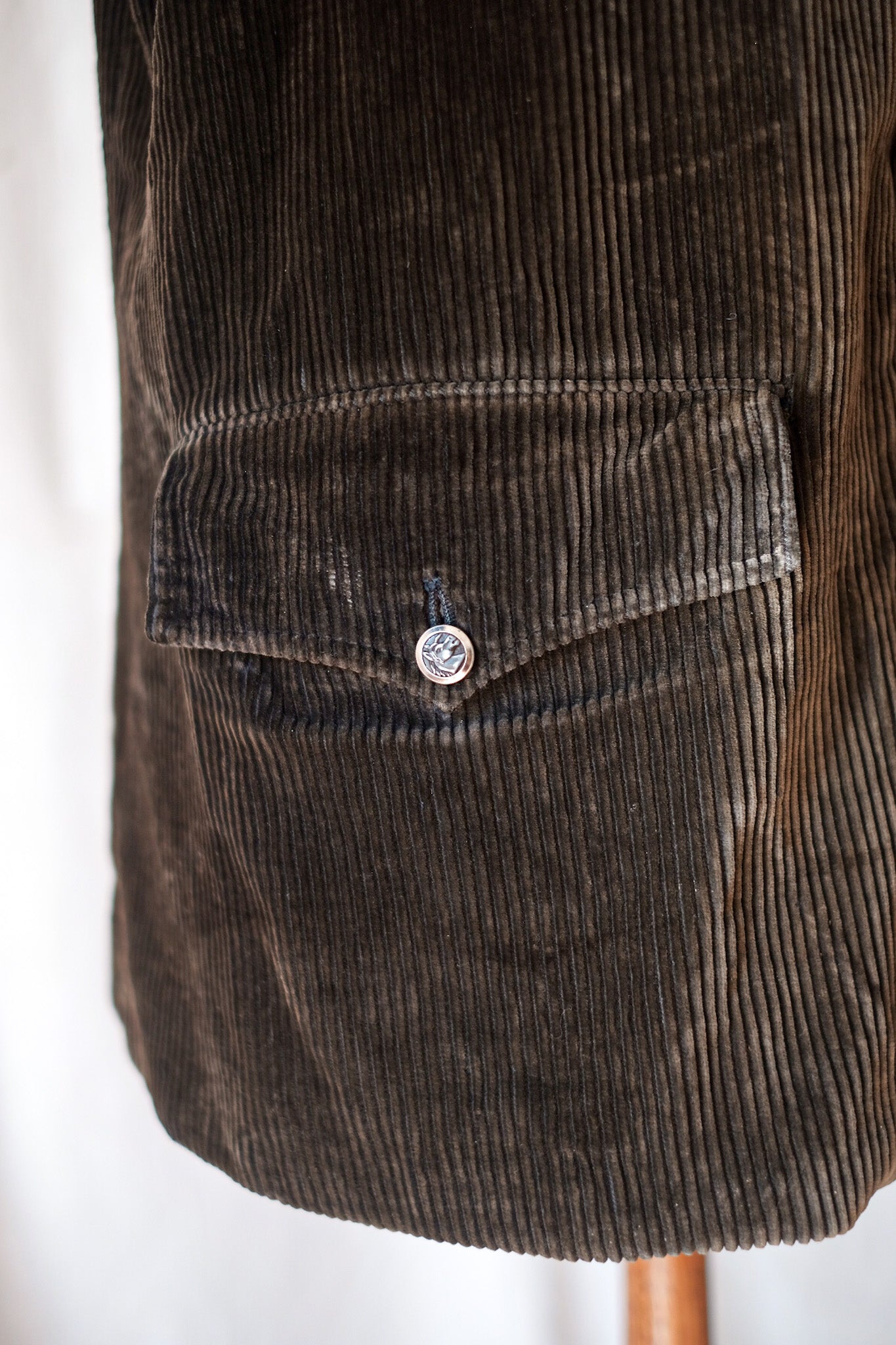 [~ 40 '] 프랑스 빈티지 브라운 코듀로이 게임 키퍼 사냥 재킷