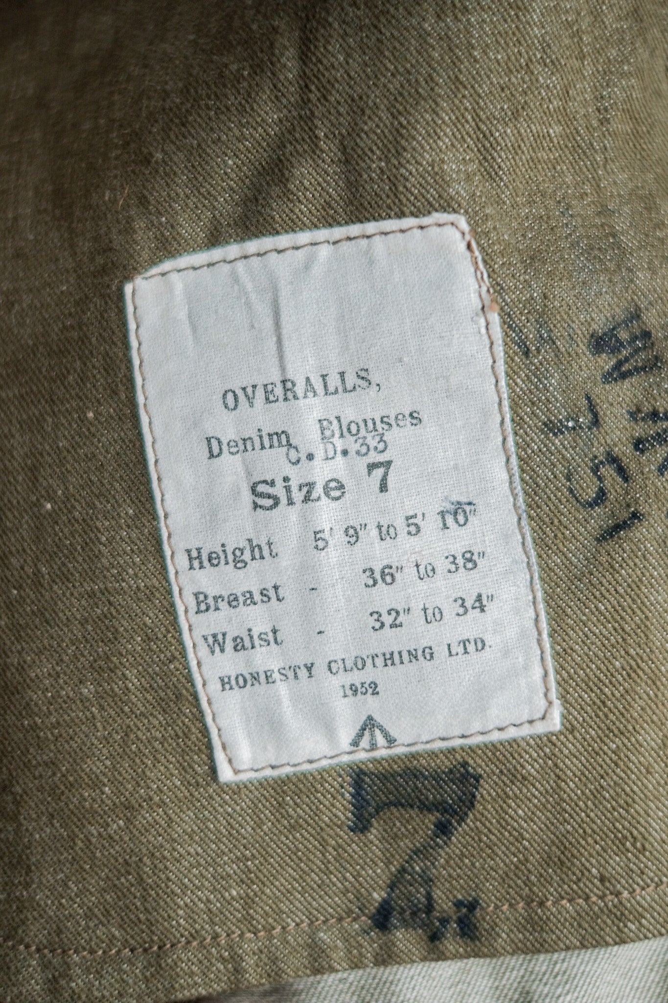 [~ 50's] British Army Green Denim Battle Dress Veste Taille.7 "MORT STOCK"