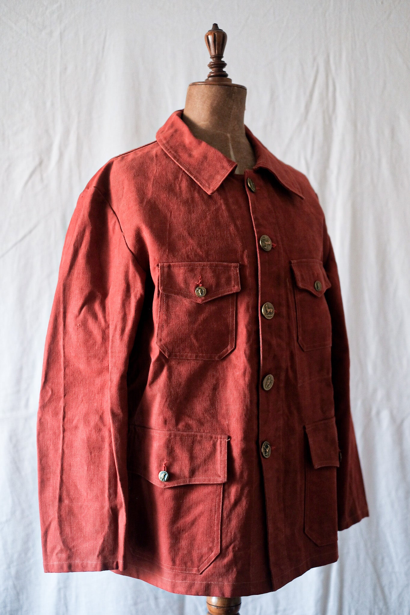[~ 50's] French Vintage Red Cotton Canvas Hunting Jacket