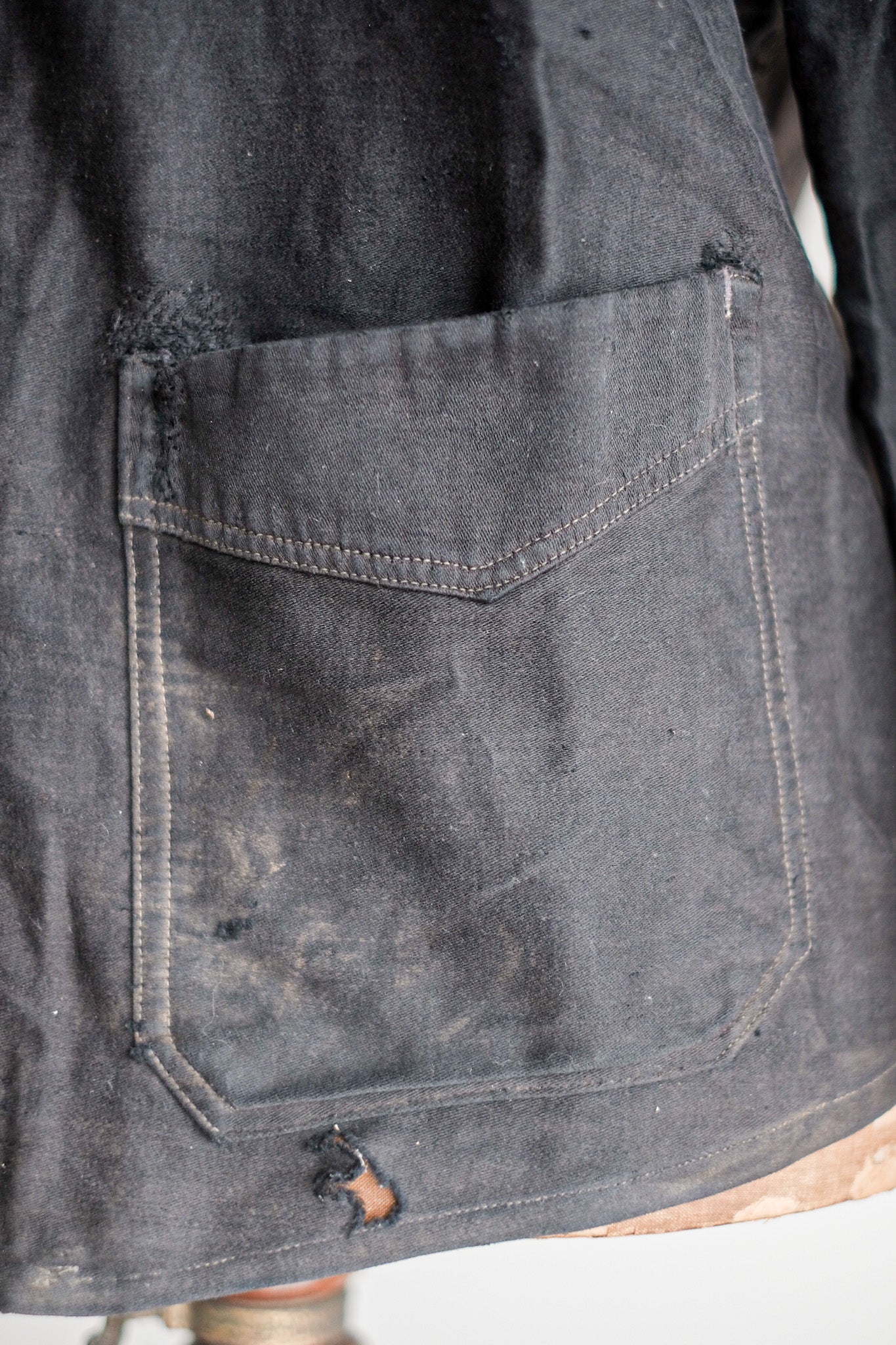 ［~20's］French Vintage Black Moleskin Work Jacket "6 Buttons"