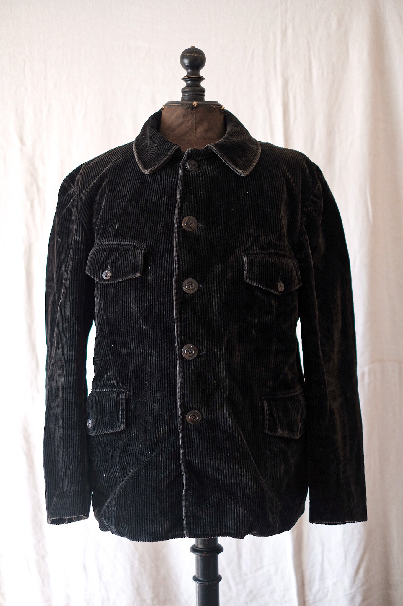 [~ 40's] French Vintage Black Corduroy Hunting Gamekeeper Jacket