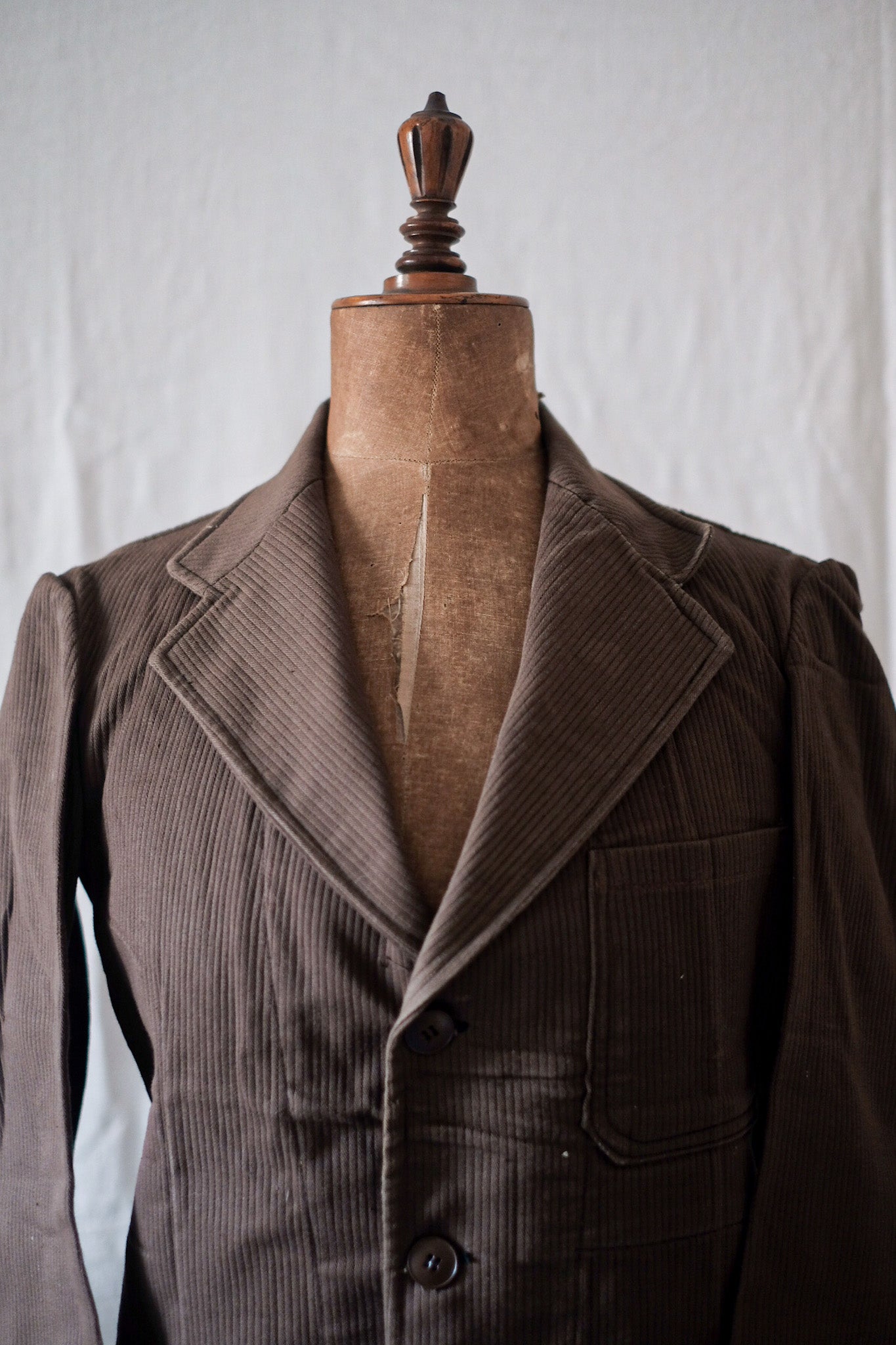 【~50's】French Vintage Brown Cotton Pique Lapel Work Jacket "Dead Stock"