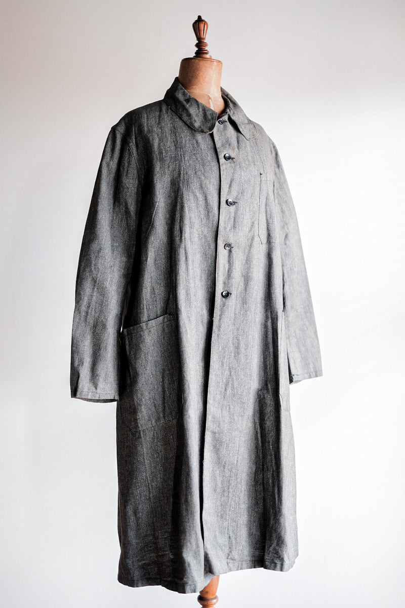 [~ 40's] French Vintage Black Chambray Atelier Coat "Dead Stock"