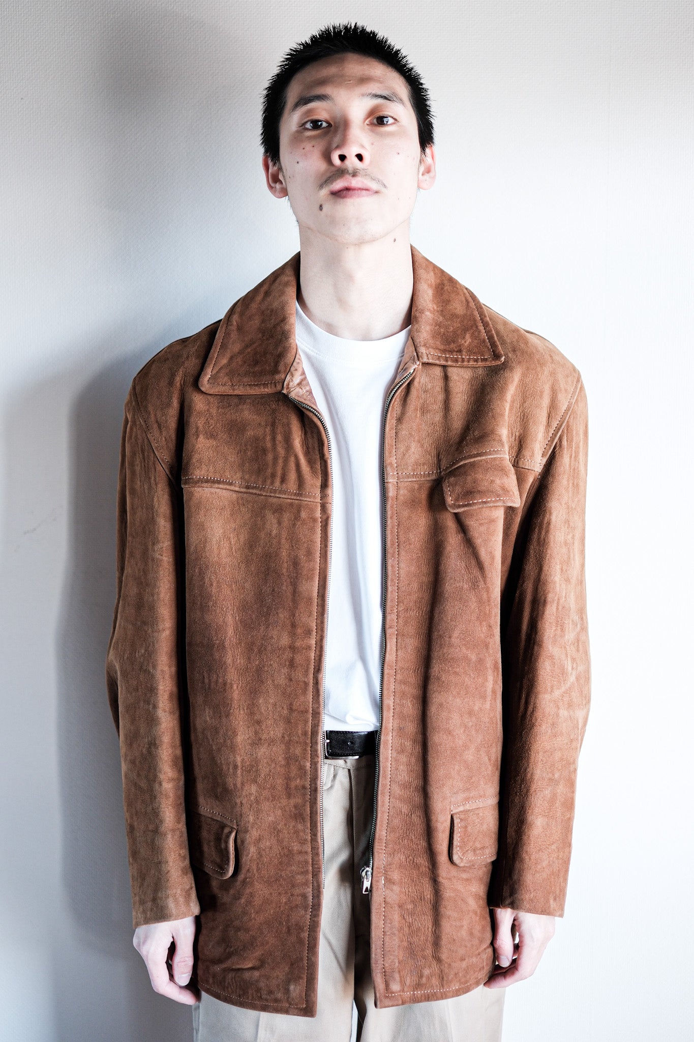 【~60's】French Vintage Brown Suede Zip Up Jacket