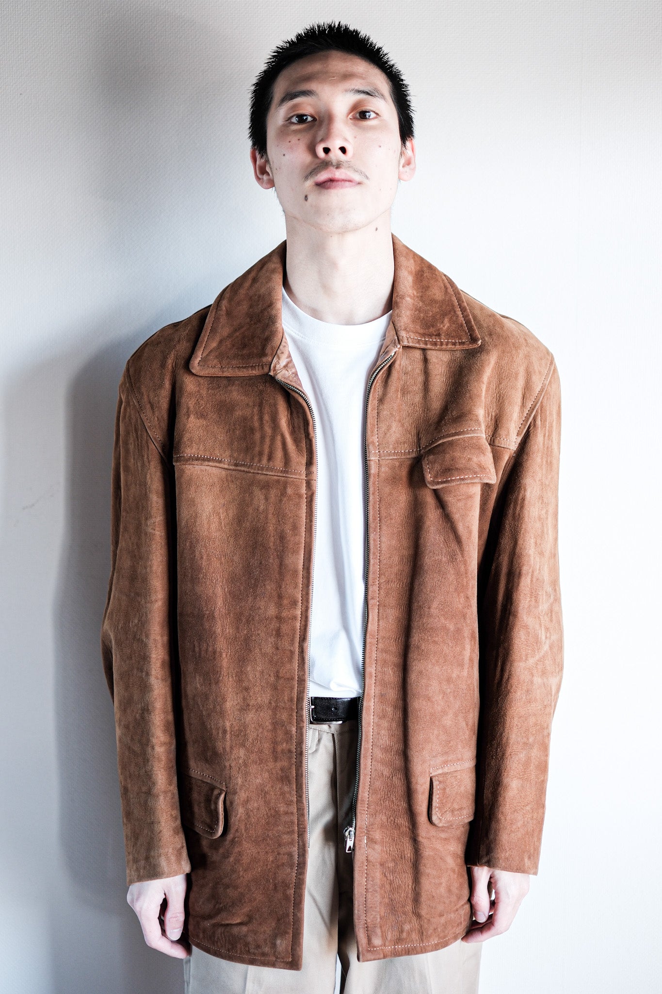 ［~60's］French Vintage Brown Suede Zip Up Jacket