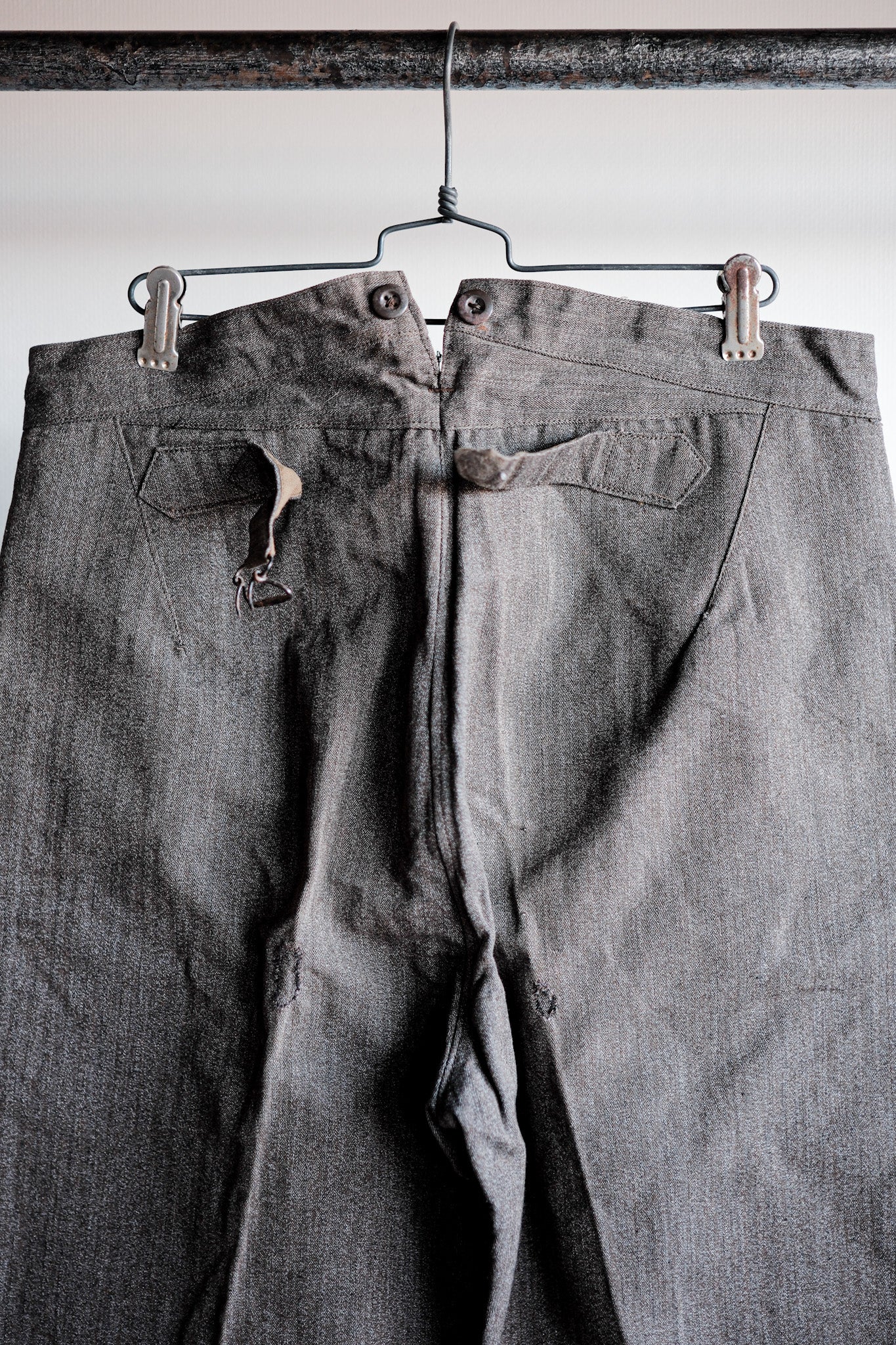 20's] French Vintage Brown Salt & Pepper Cotton Hbt Work Pants