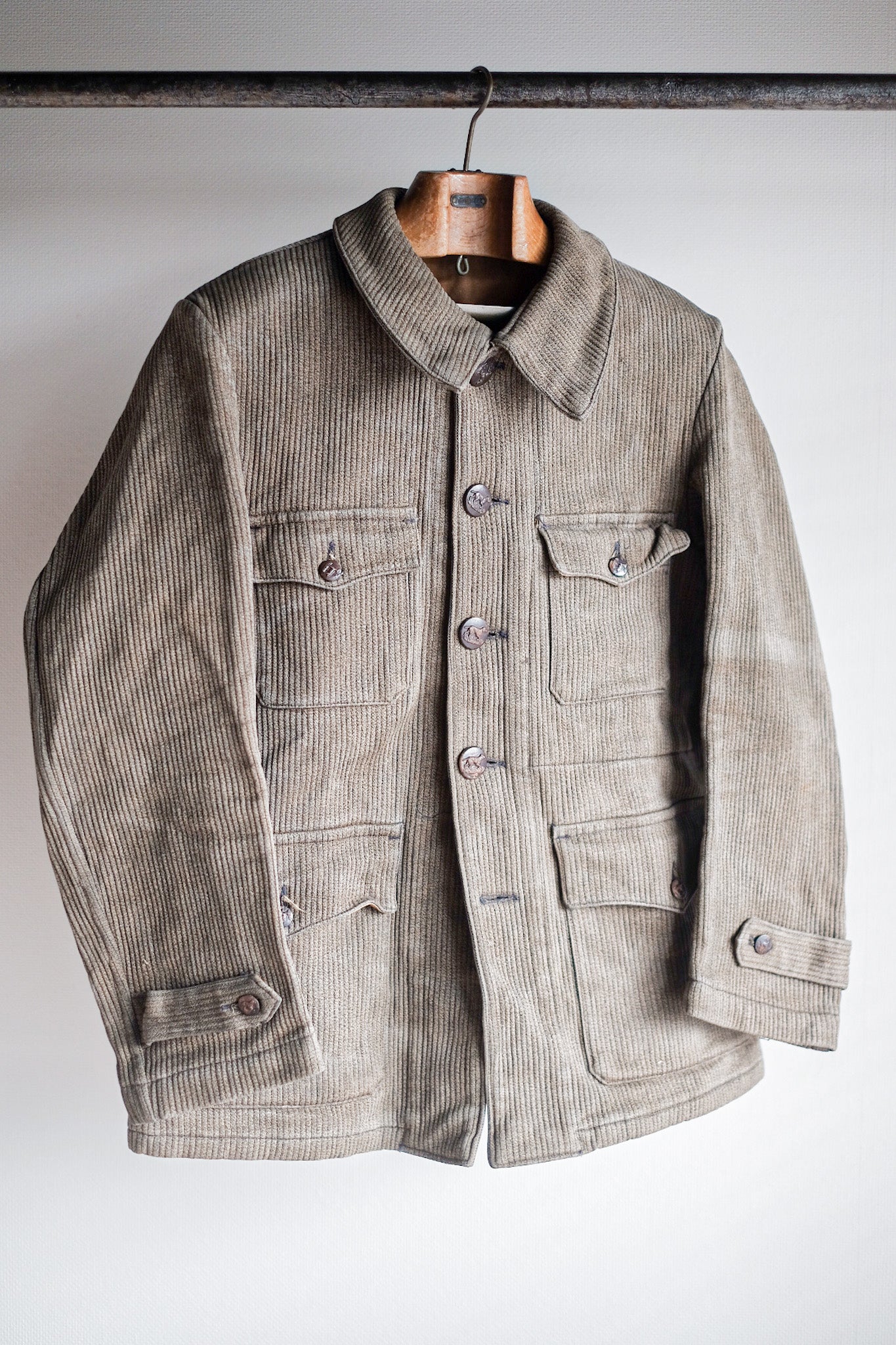 ［~40's］French Vintage Brown Salt & Pepper Cotton Pique Hunting Jacket
