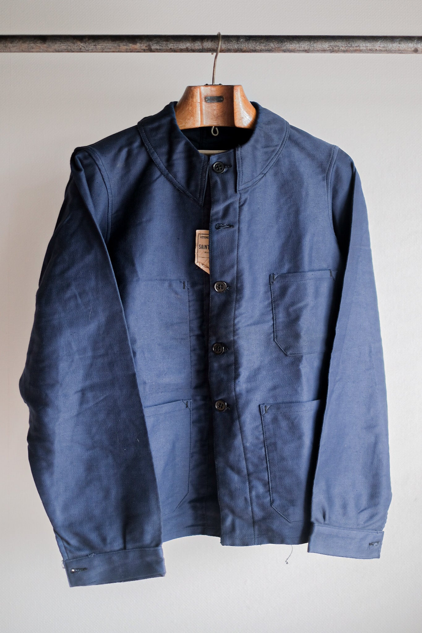 [~ 30's] French Vintage Blue Moleskin Work Jacket "Dead Stock"