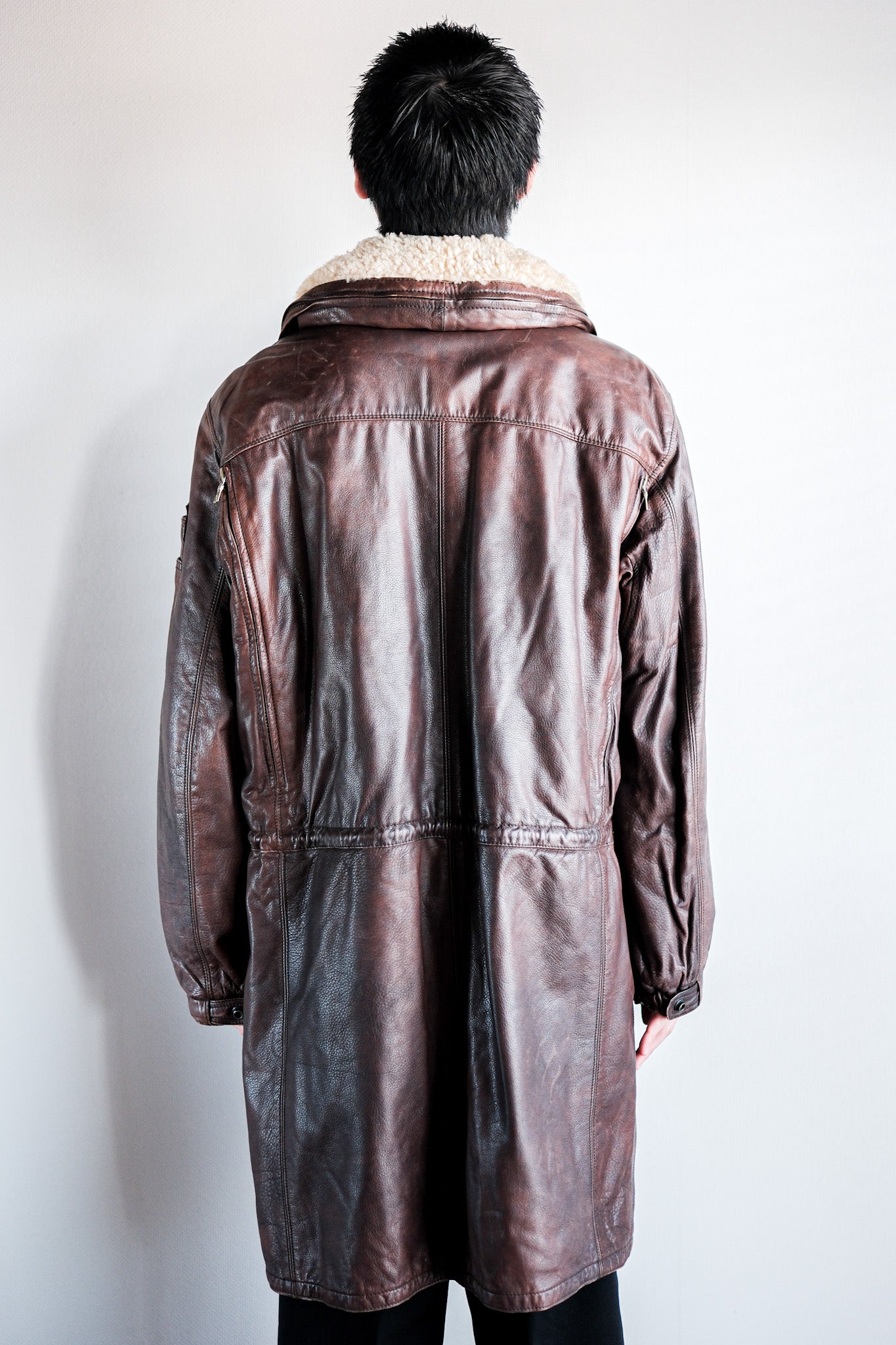 80's】Old GIORGIO ARMANI Aviator Style Leather Coat Size.48