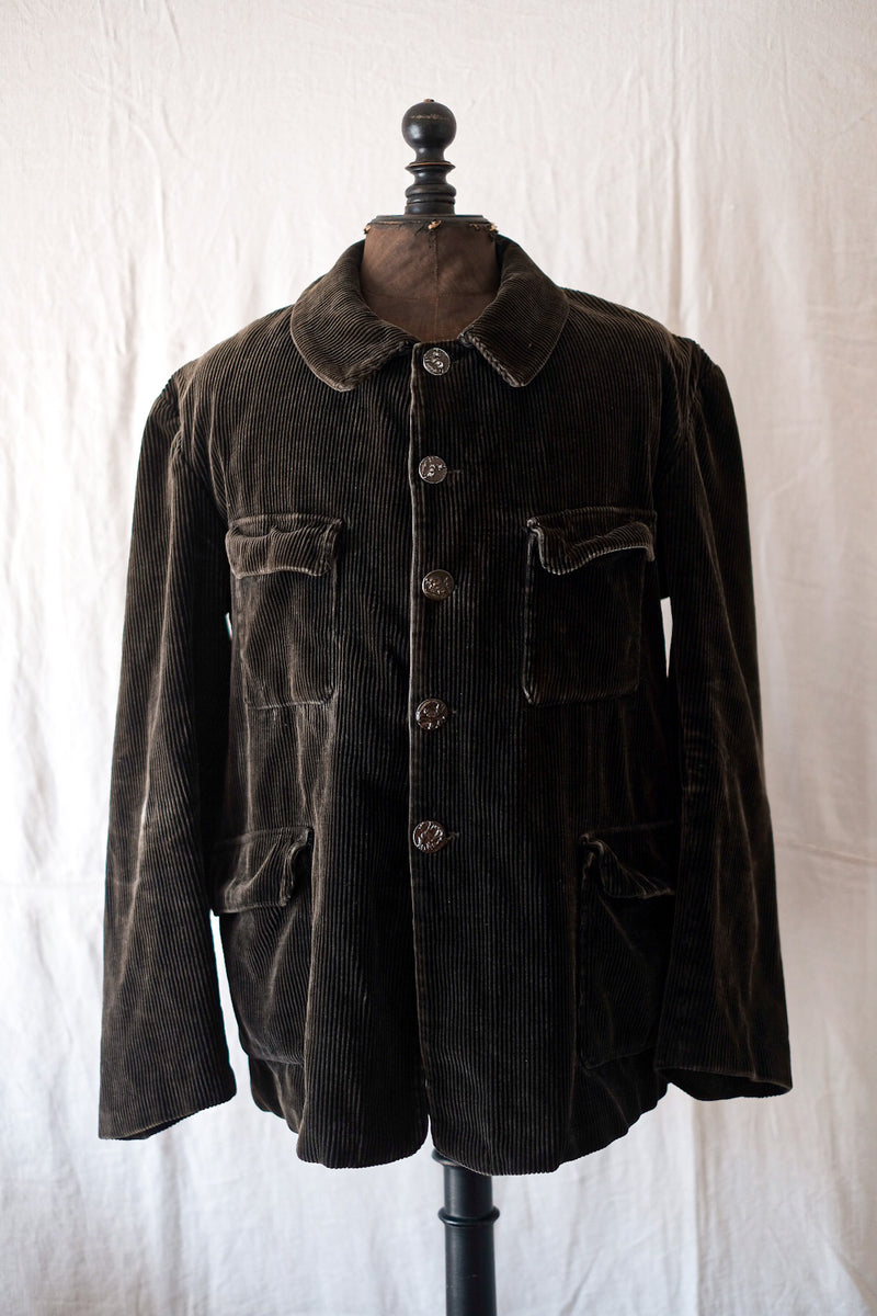 【~30's】French Vintage Dark Brown Corduroy Gamekeeper Hunting Jacket