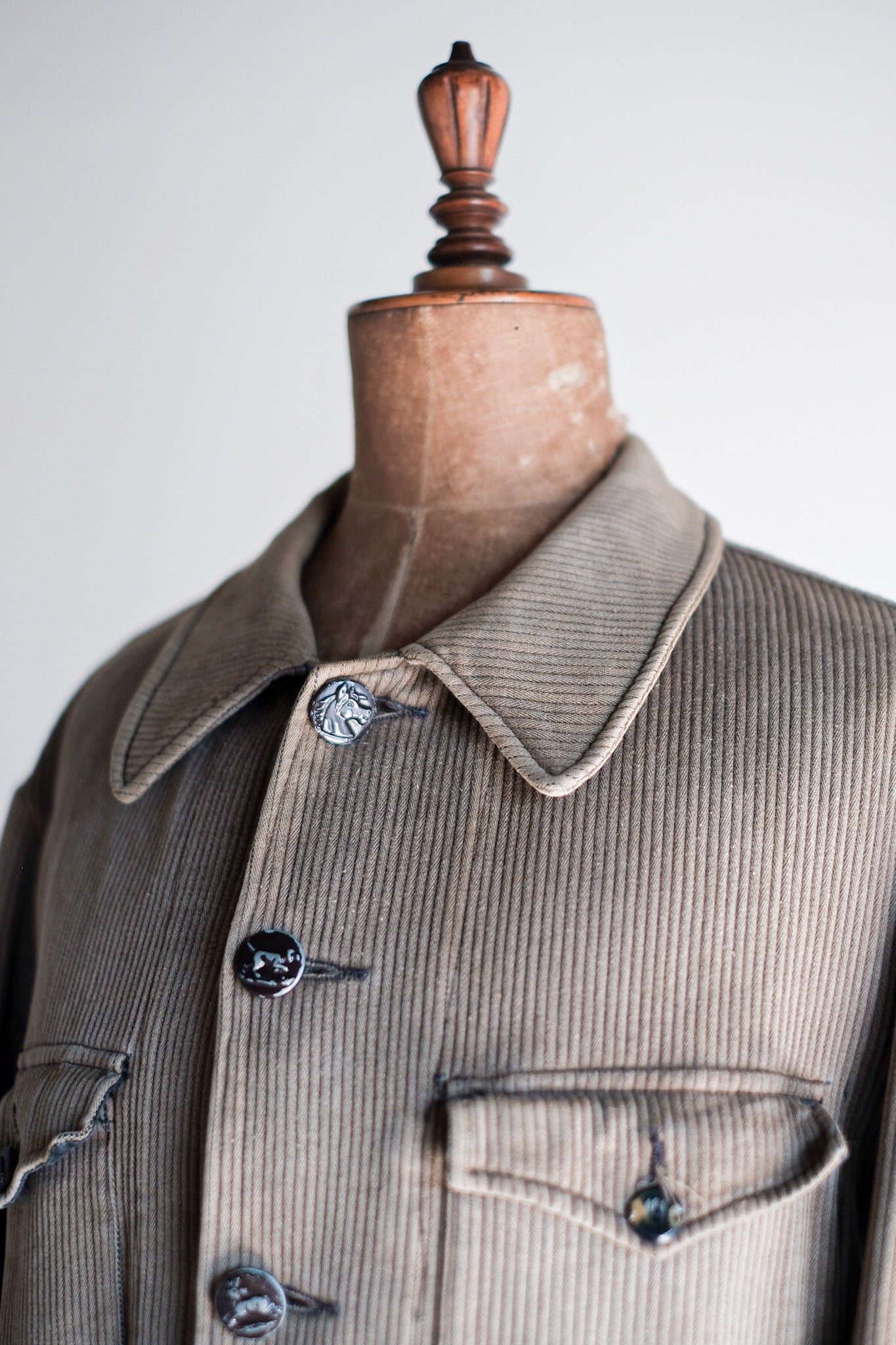 ［~40's］French Vintage Brown Cotton Pique Hunting Jacket With Chin Strap