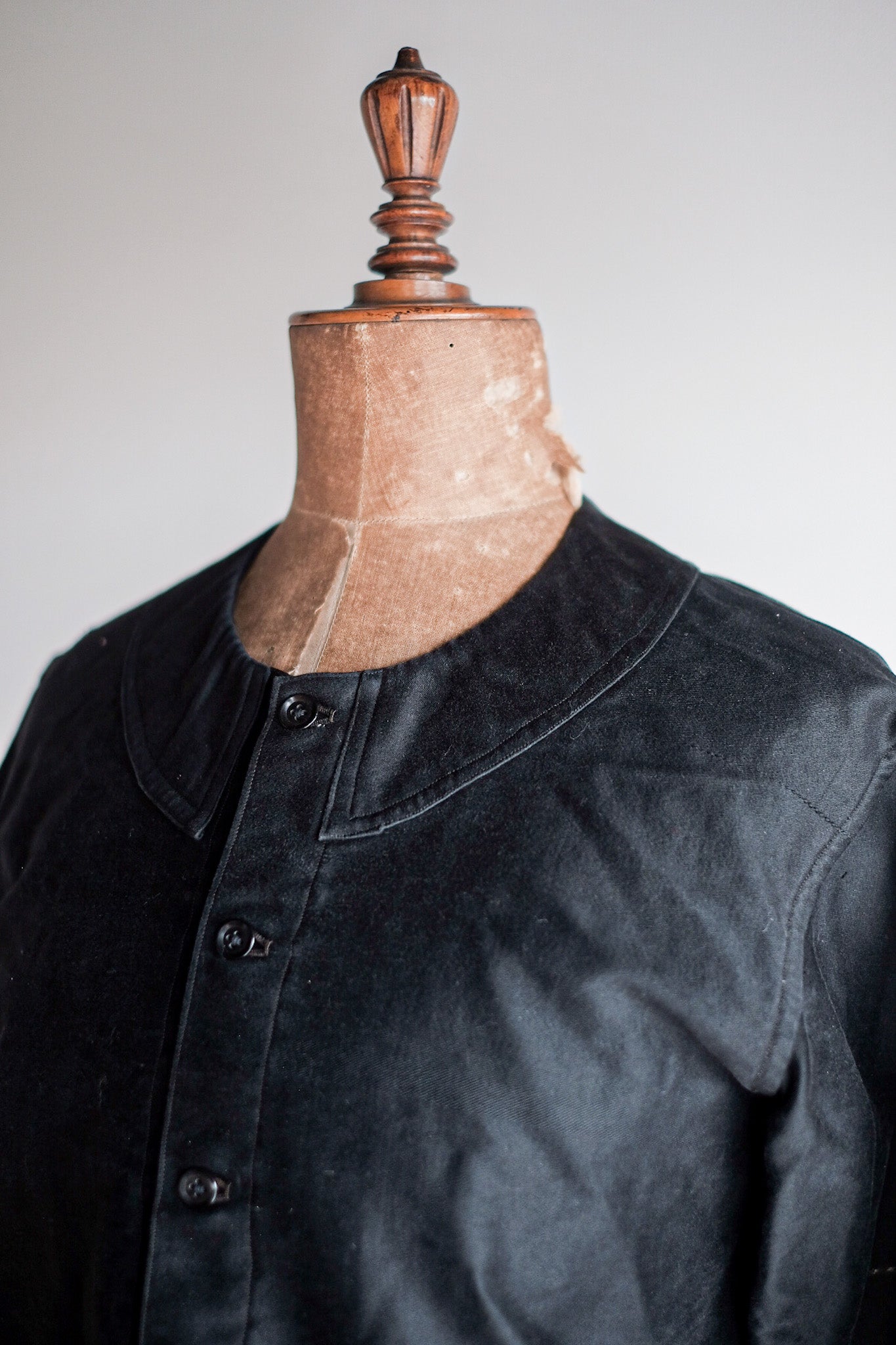 【~20's】French Vintage Black Moleskin Work Jacket "6 Buttons" "Dead Stock"