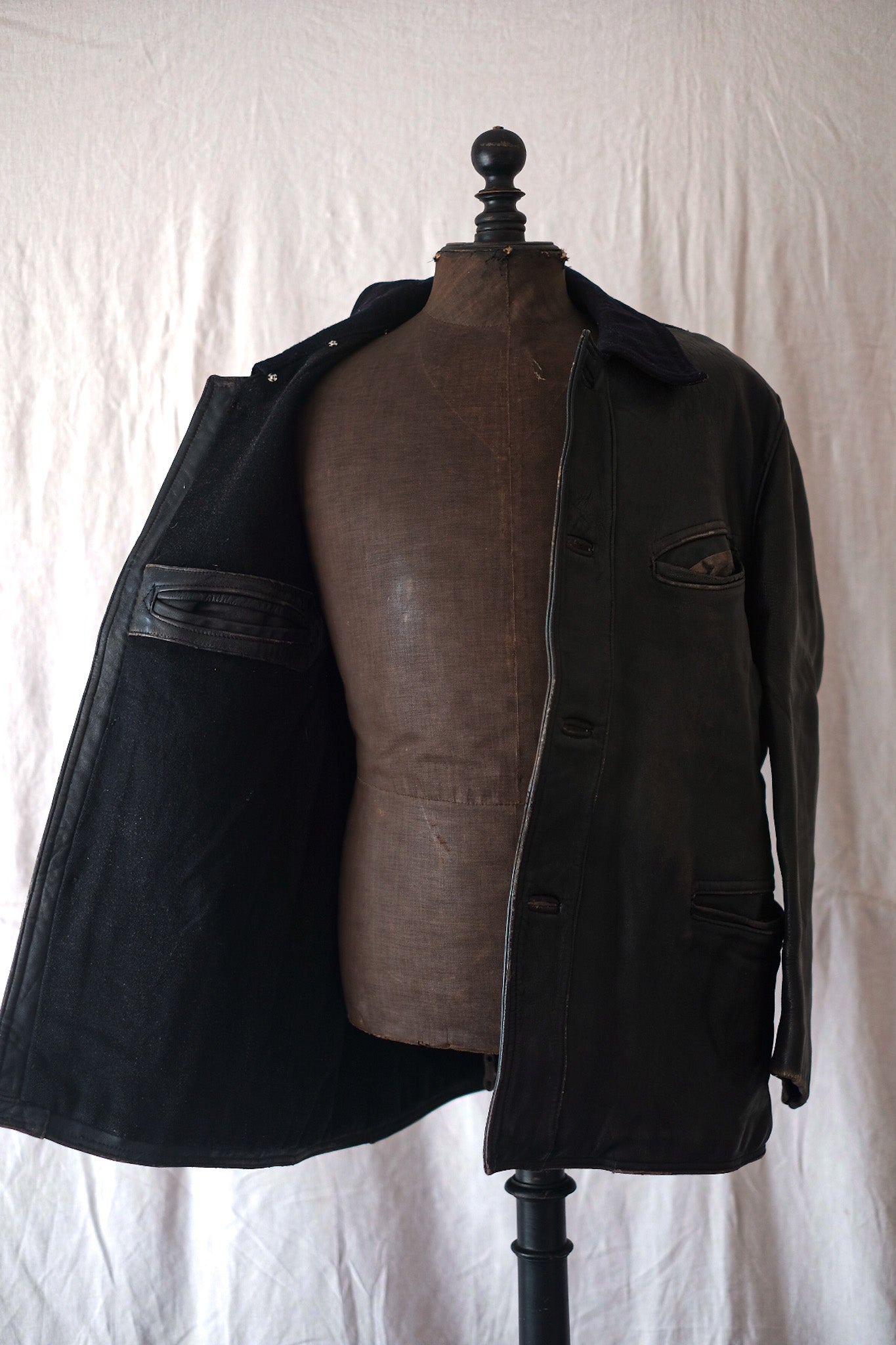 【~50's】French Vintage Leather Work Jacket "Wool Collar"