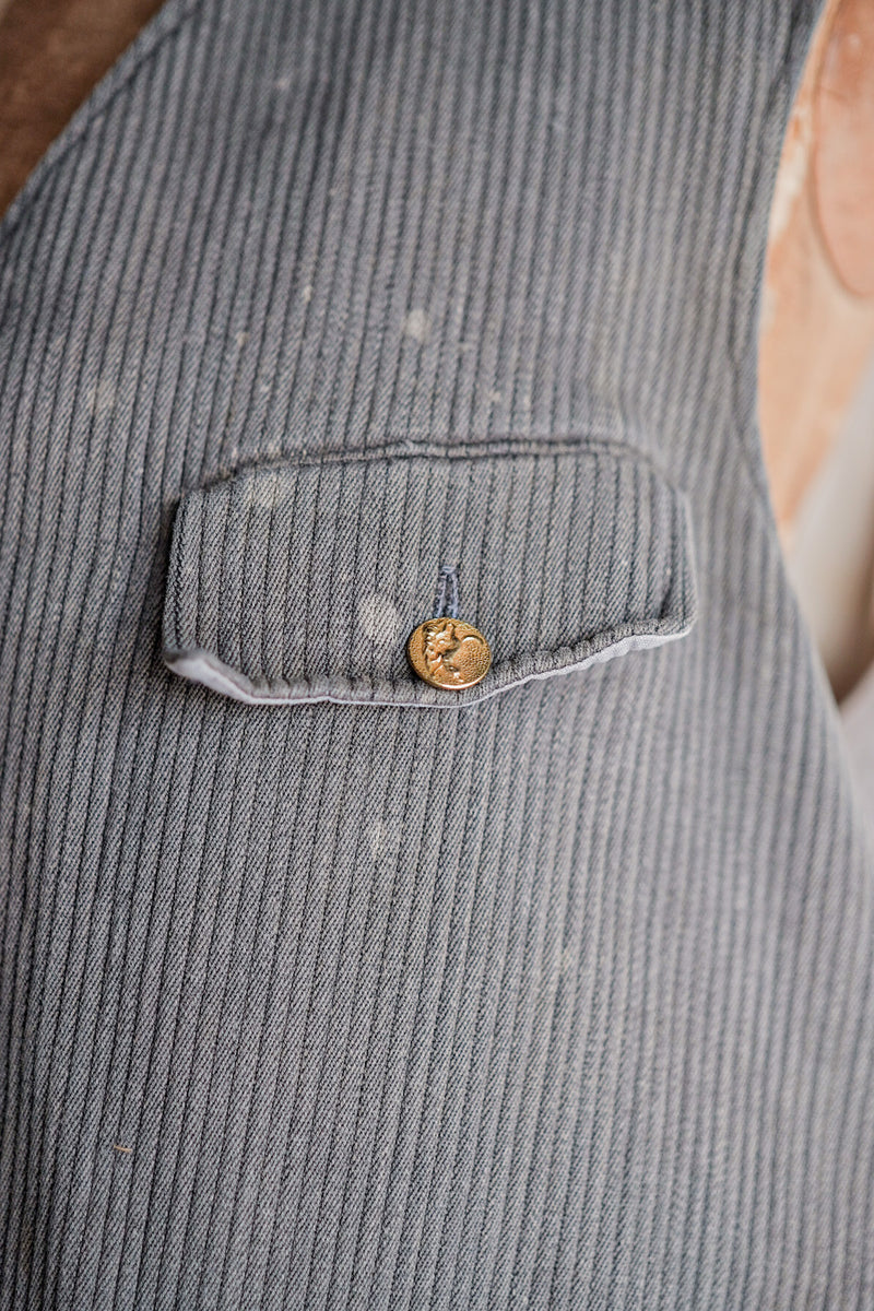 [~ 30's] French Vintage Grey Cotton Pique Hunting Gilet