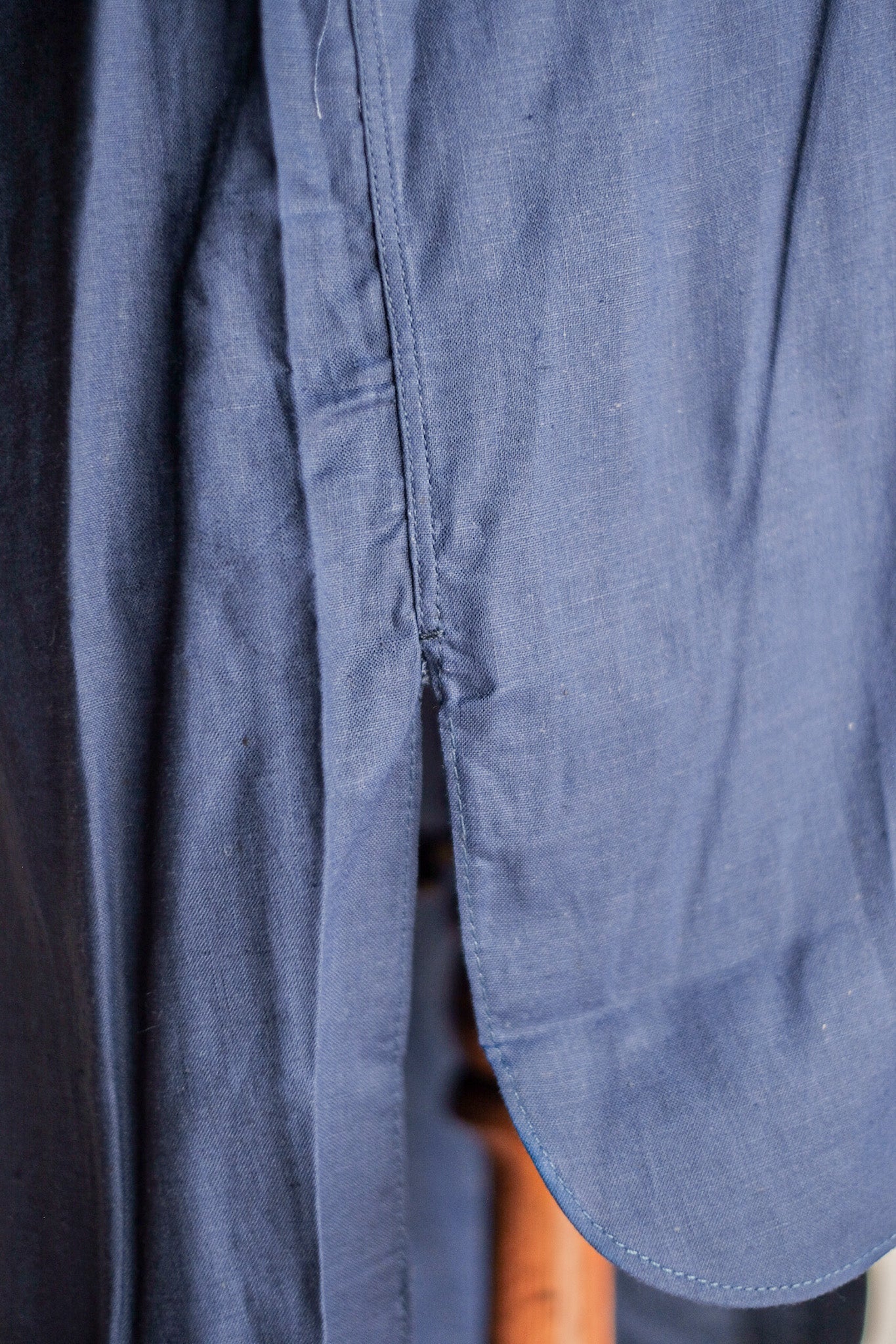 [~ 40's] French vintage Indigo Linen Grandpa Shirt "Dead Stock"