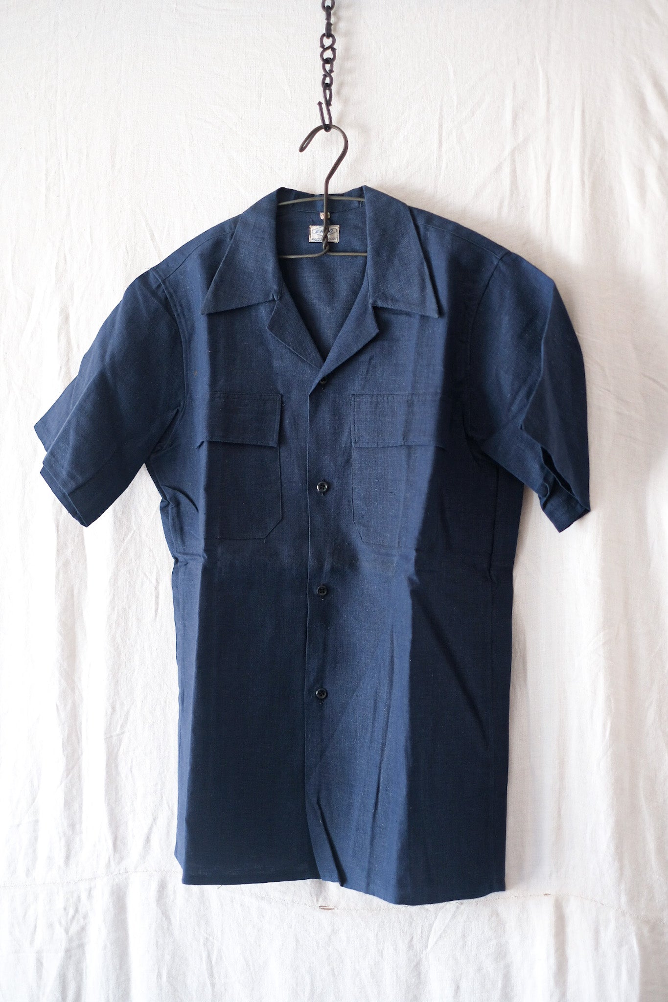 [~ 40's] French Vintage Indigo Metis Short Sleeve Shirt "Dead Stock"