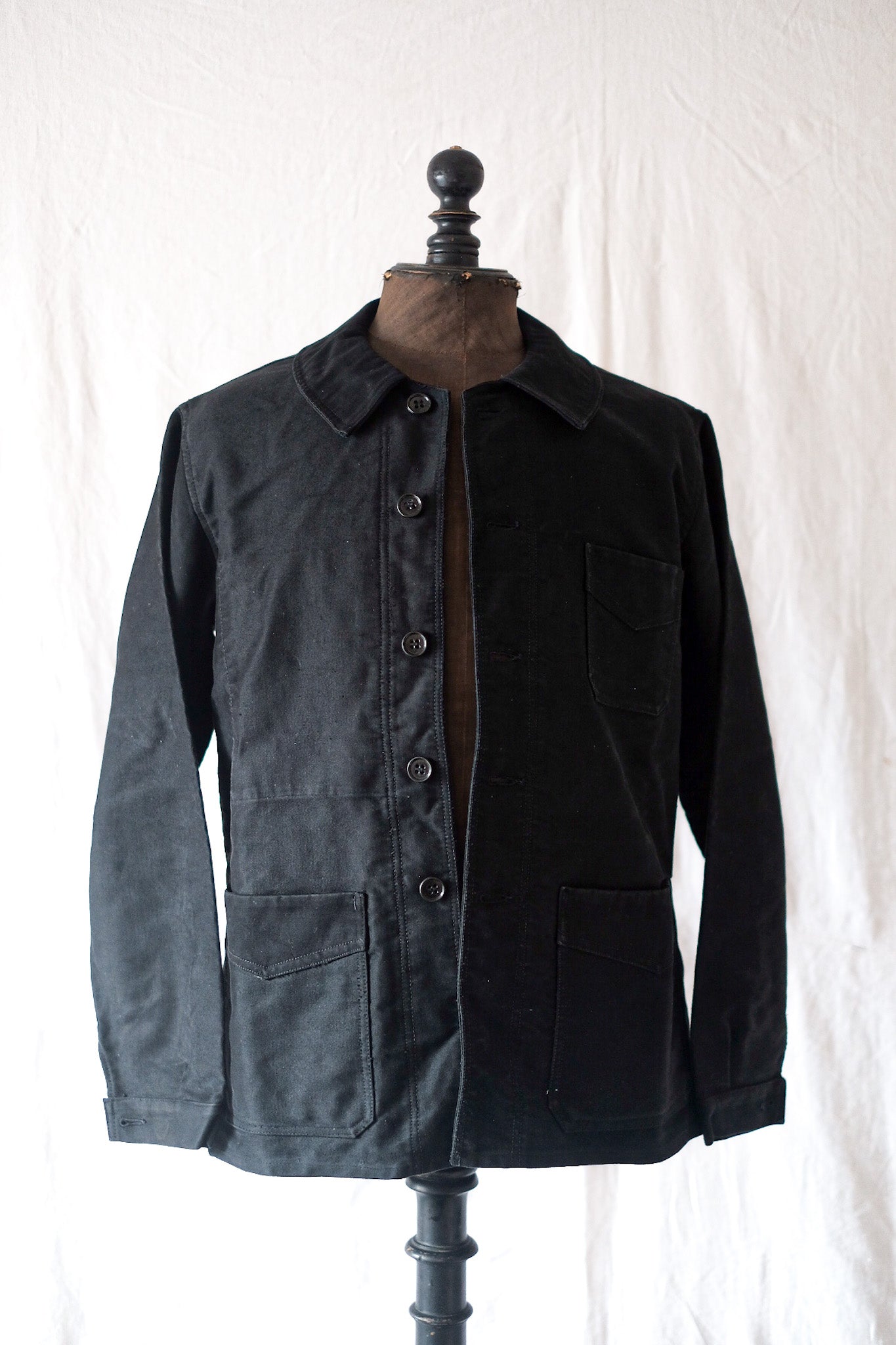 [~ 40's] Vintage français "Le Mont St. Michel" Jacket de travail Black Moleskin