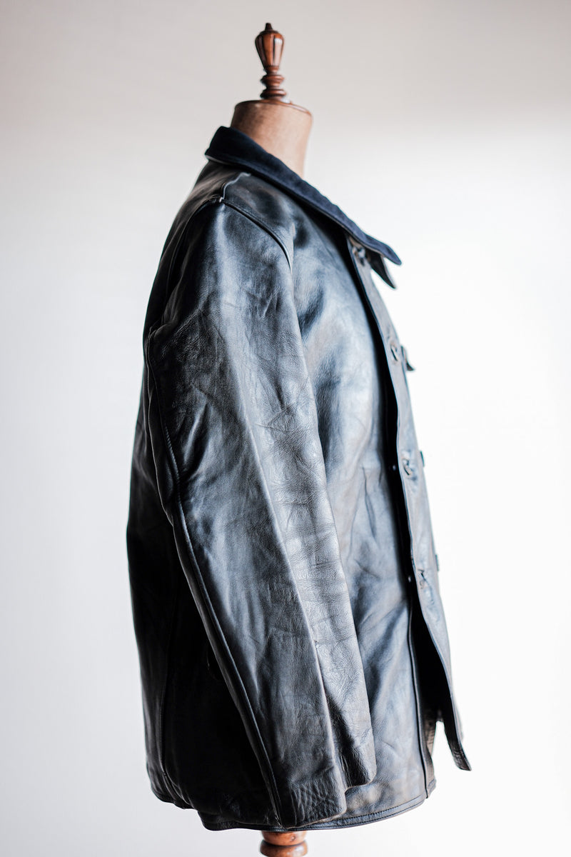 【~50's】French Vintage Le Corbusier Leather Work Jacket "Wool Collar"