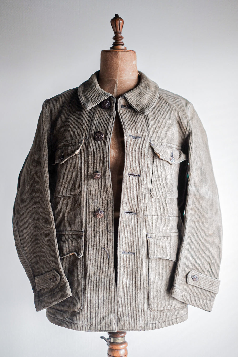 【~40's】French Vintage Brown Salt & Pepper Cotton Pique Hunting Jacket