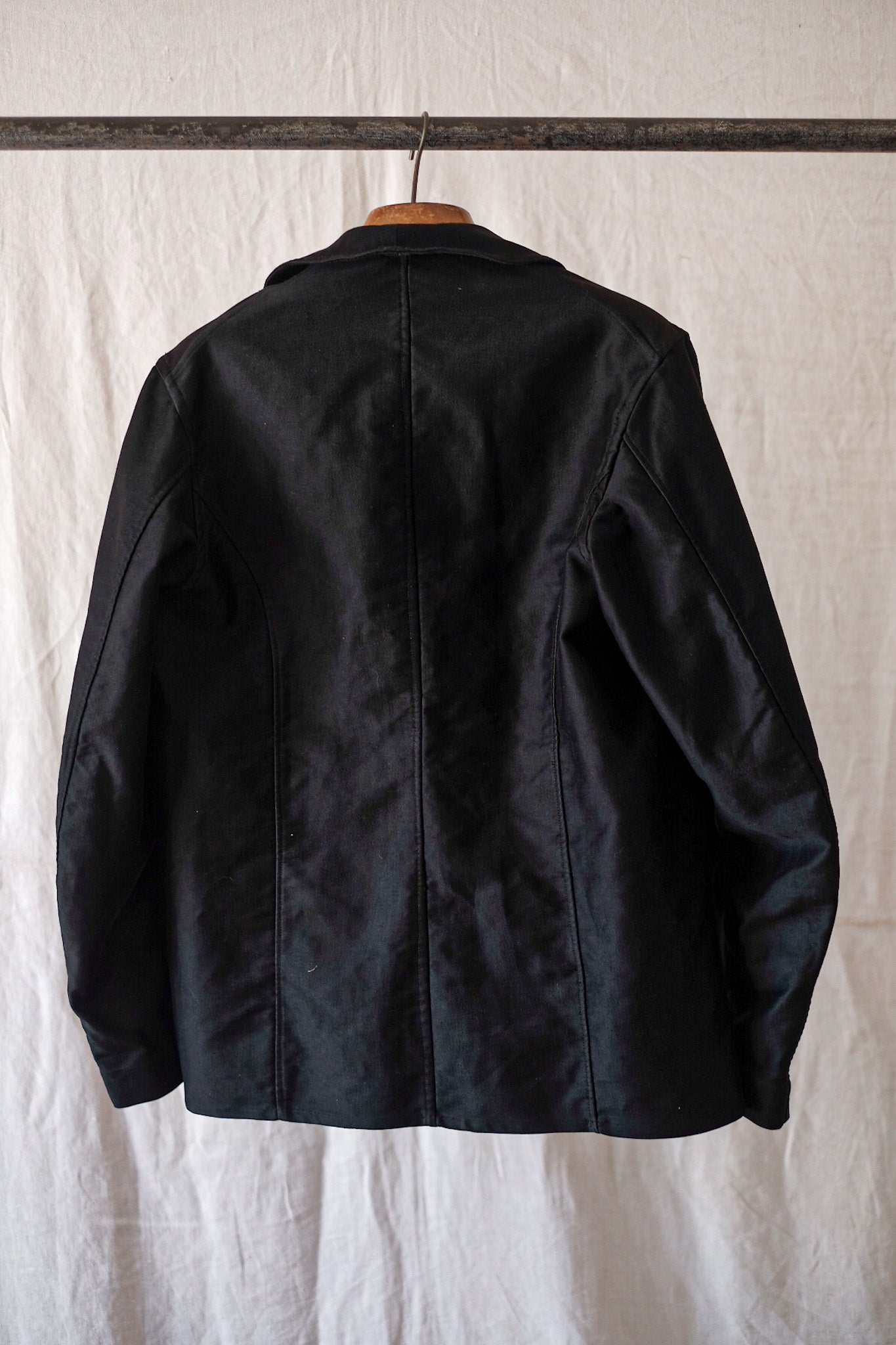 [~ 30's] French Vintage Double Breasted Black Moleskin Work Jacket