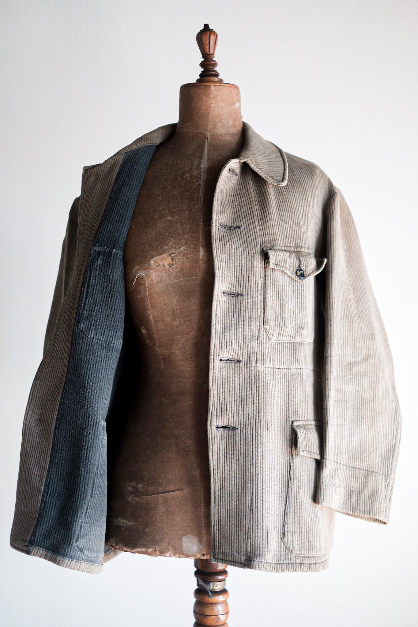 ［~40's］French Vintage Brown Cotton Pique Hunting Jacket With Chin Strap
