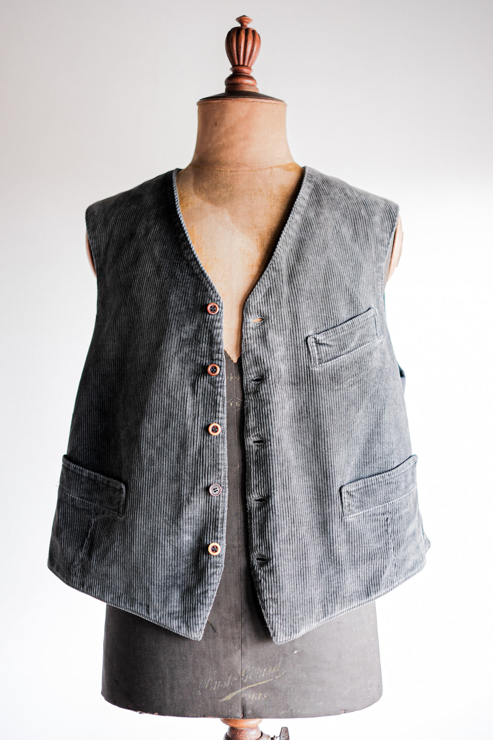 ［~40's］French Vintage Gray Corduroy Work Gilet