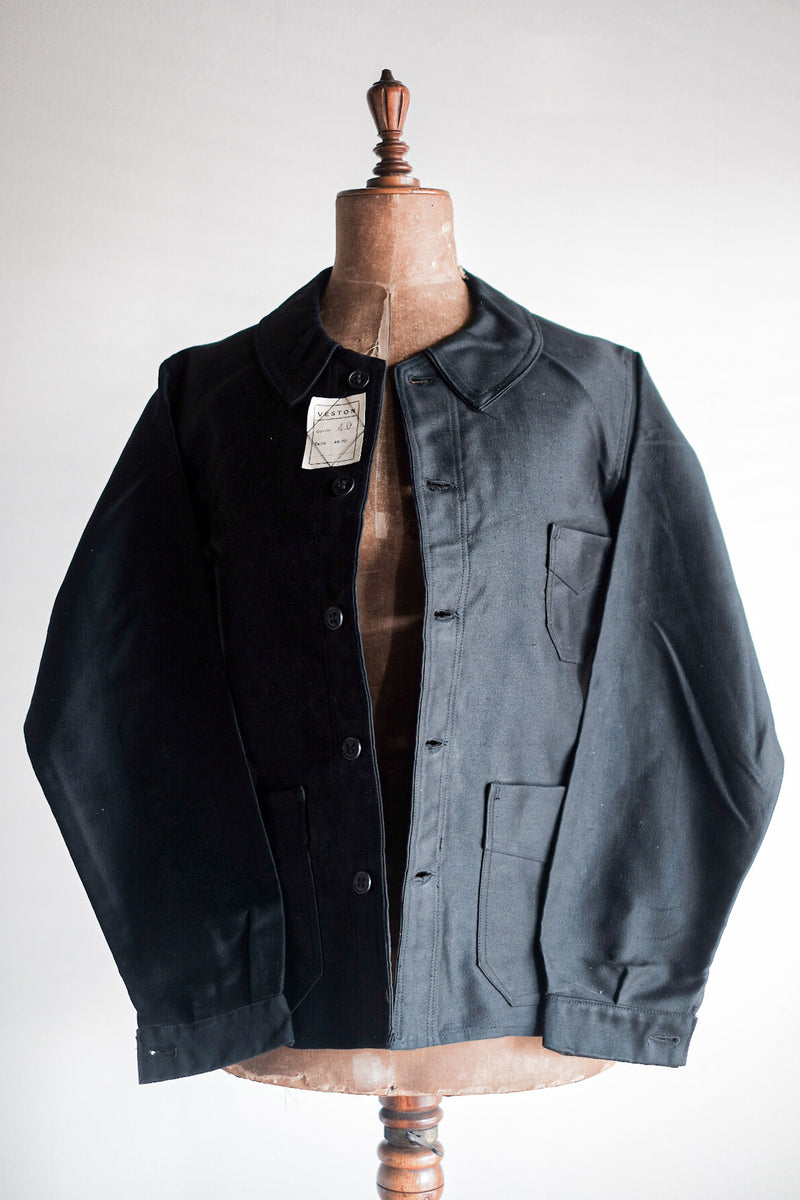 30's】French Vintage Black Moleskin Work Jacket 