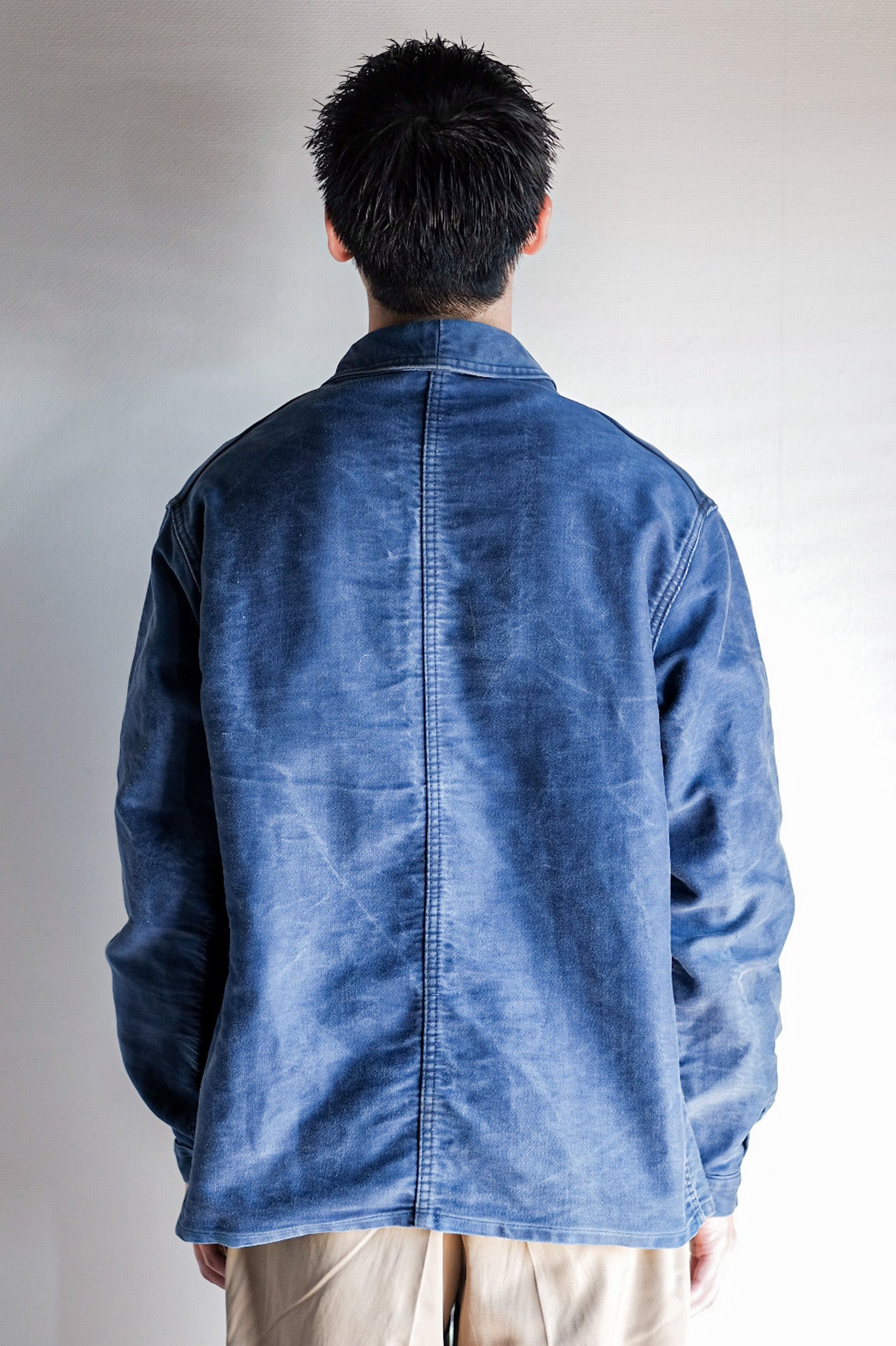 [~ 50's] French Vintage Blue Moleskin Work Jacket "Le Mont St. Michel"